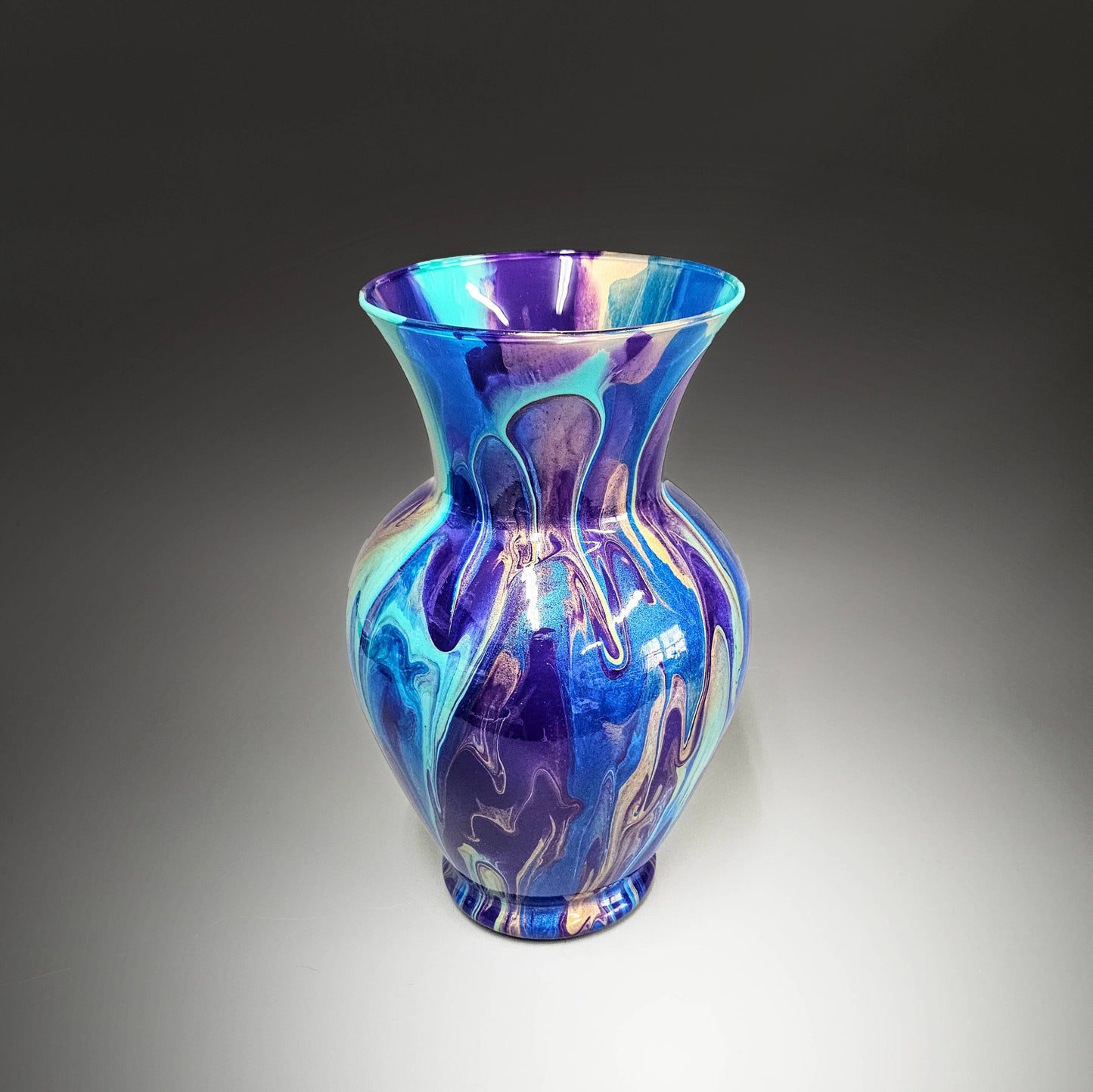 Painted Vase in Teal Aqua Purple Gold