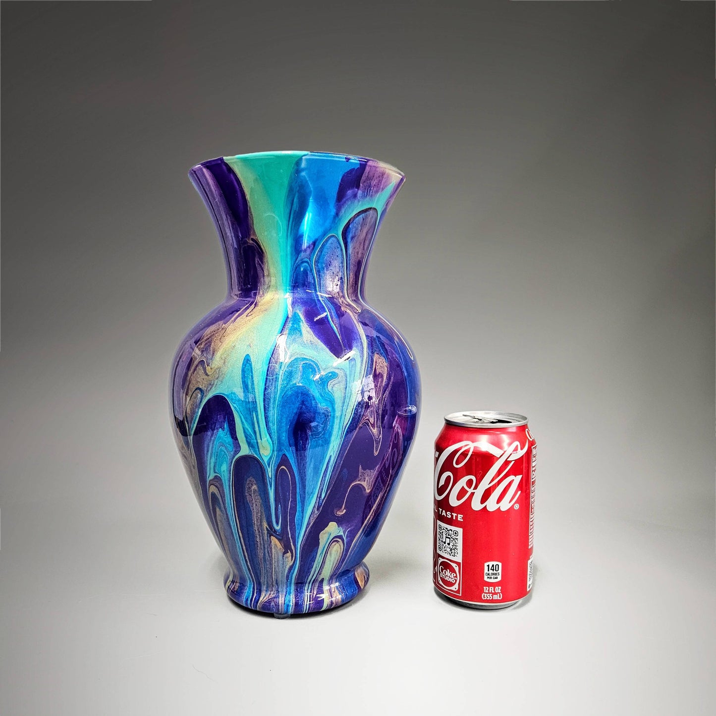 Painted Vase in Teal Aqua Purple Gold