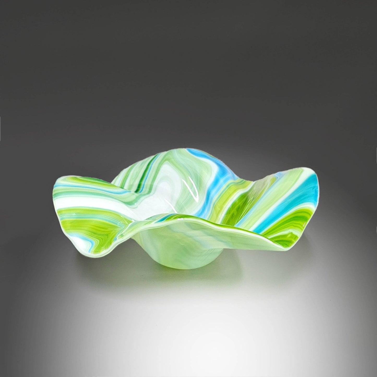 Glass Art Square Wave Bowl in Green Blue and White