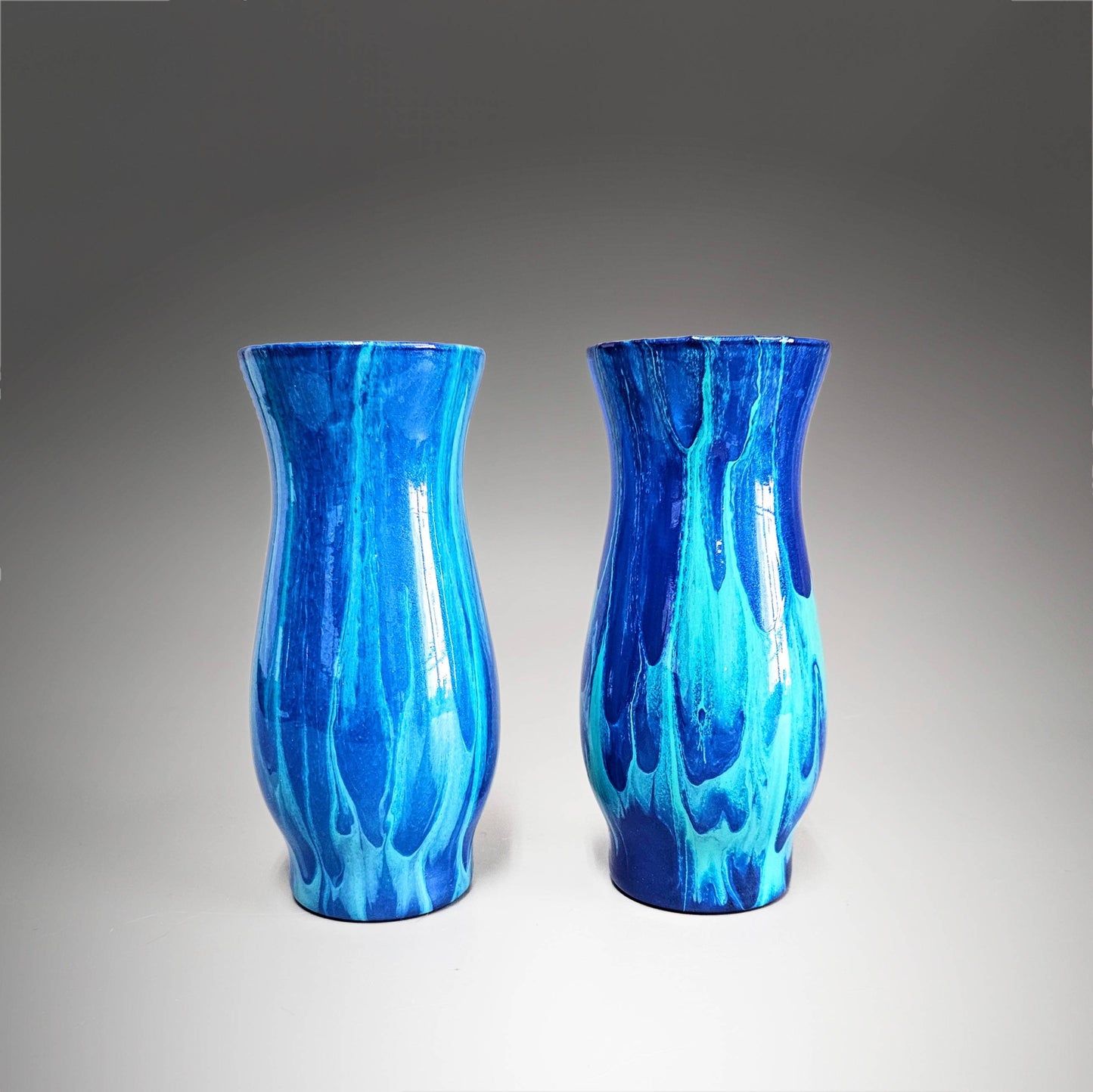 Painted Glass Art Bud Vases in Aqua Navy Blue | Set of 2