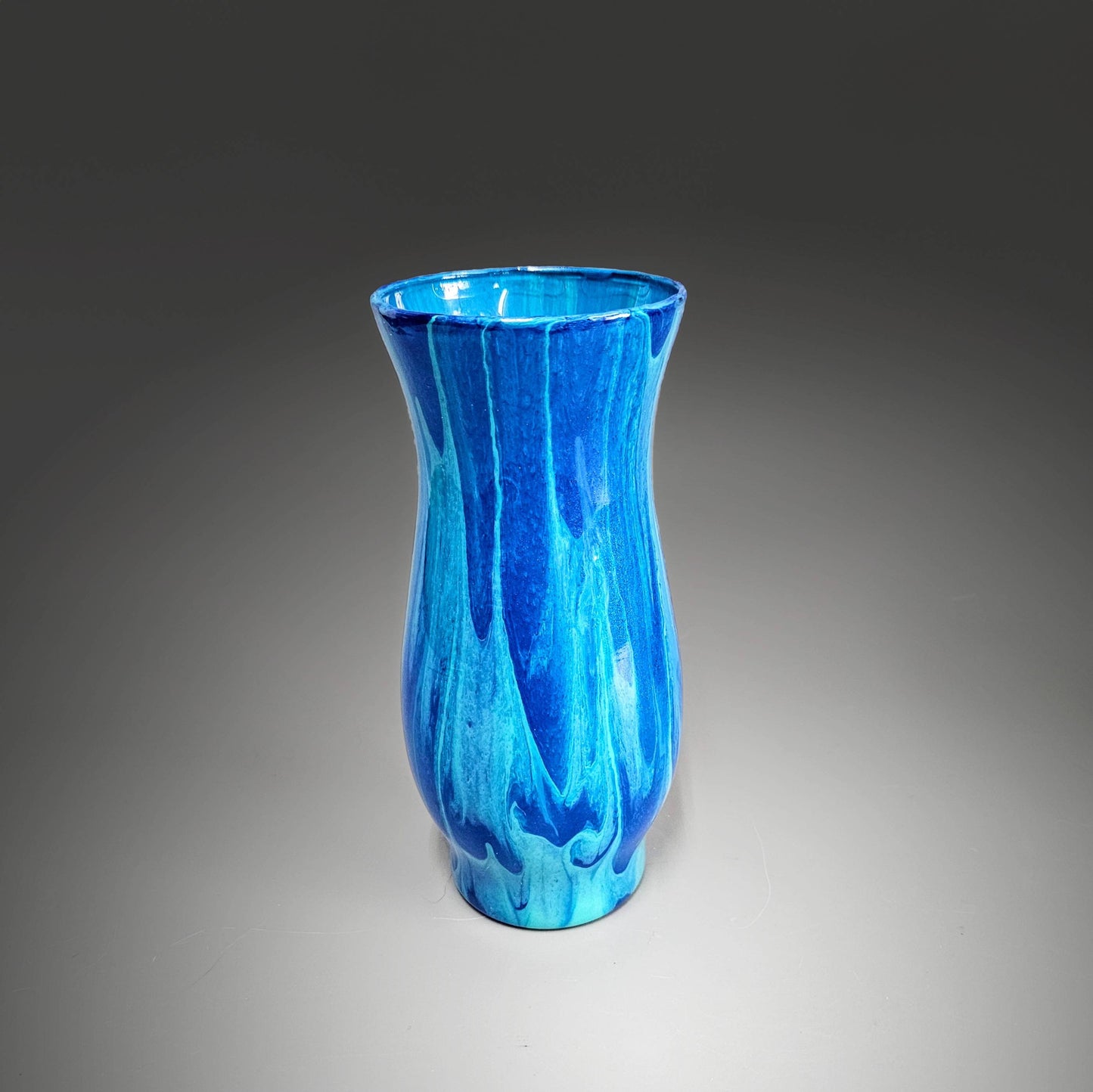 Painted Glass Art Bud Vases in Aqua Navy Blue | Set of 2