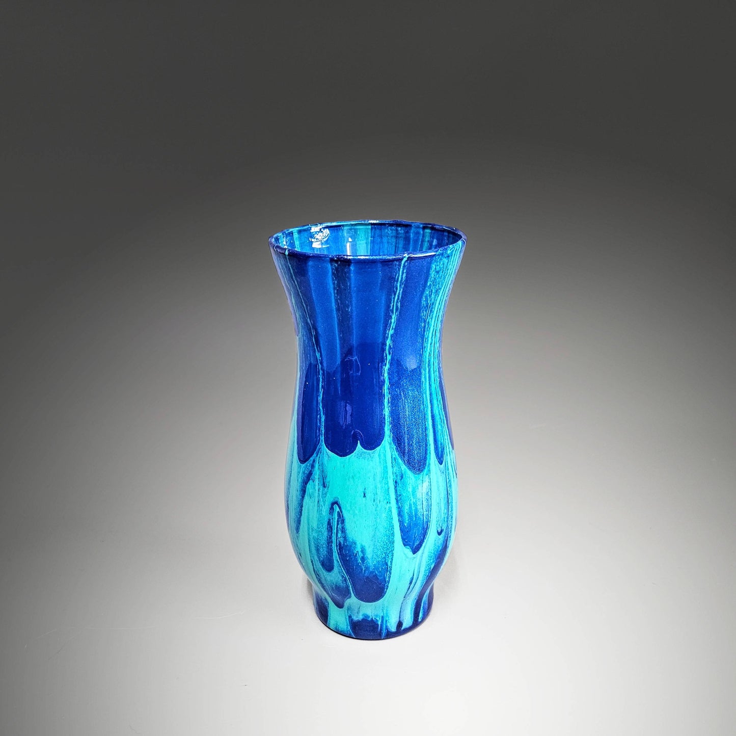 Painted Glass Art Bud Vases in Aqua Navy Blue | Set of 2