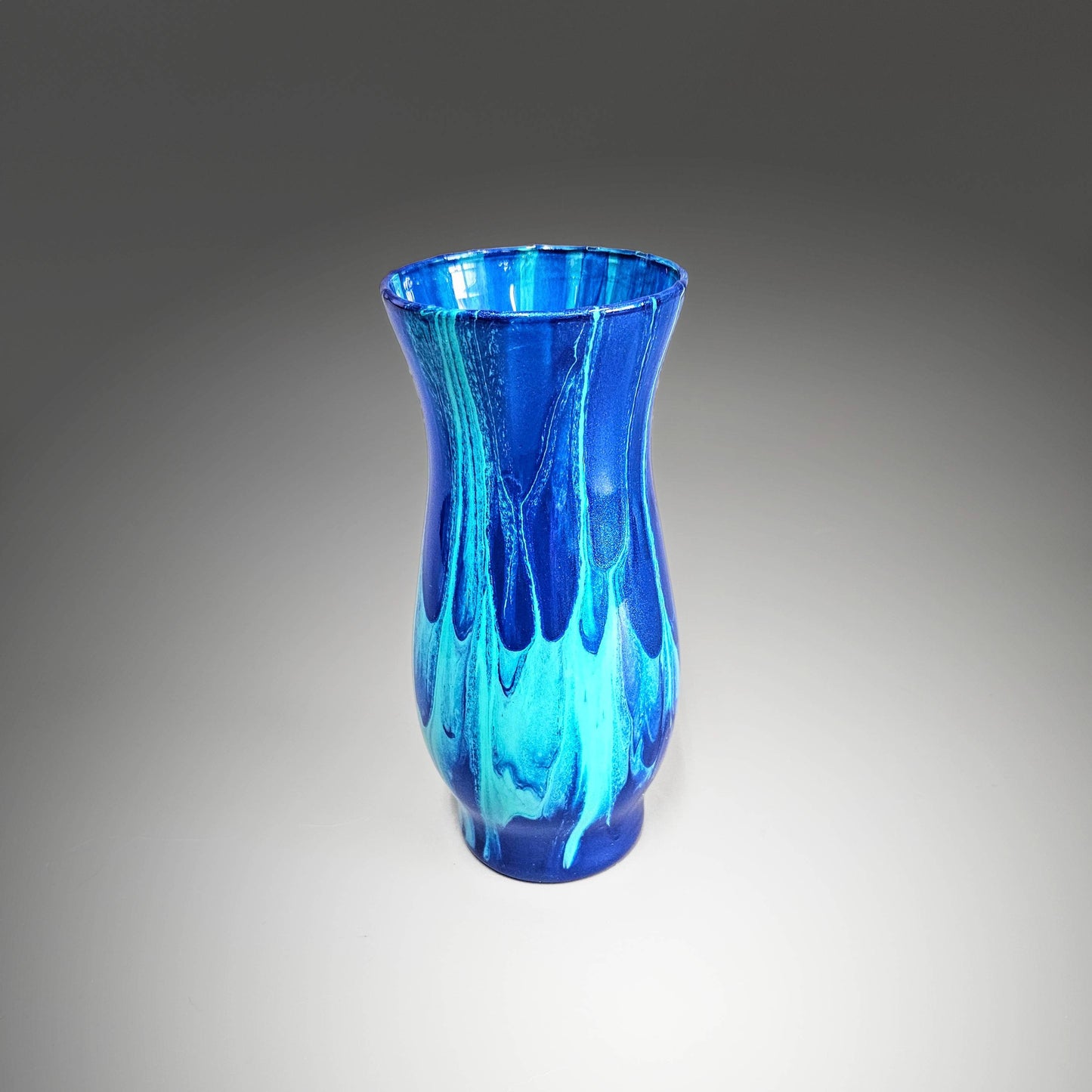 Painted Glass Art Bud Vases in Aqua Navy Blue | Set of 2