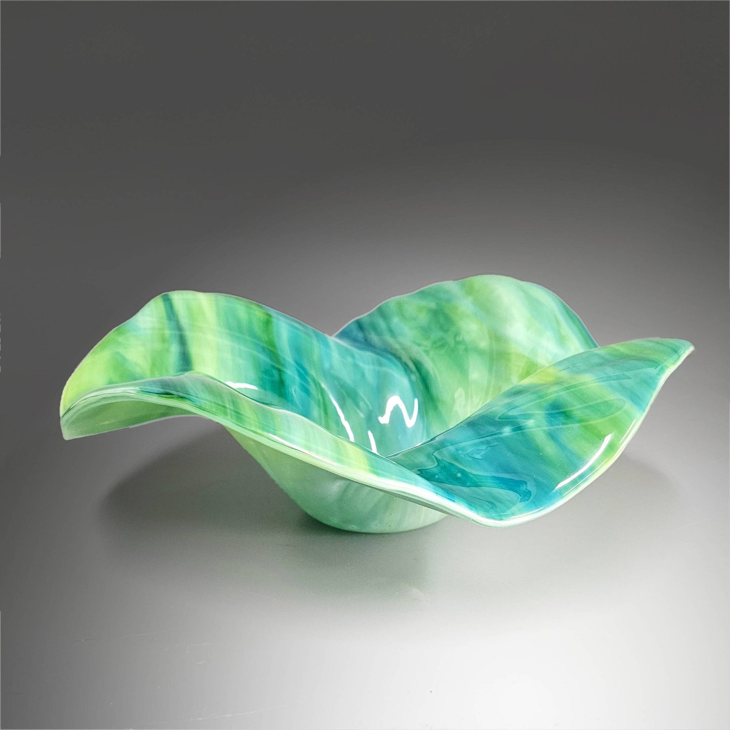 Glass Art Wave Bowl in Blues and Greens