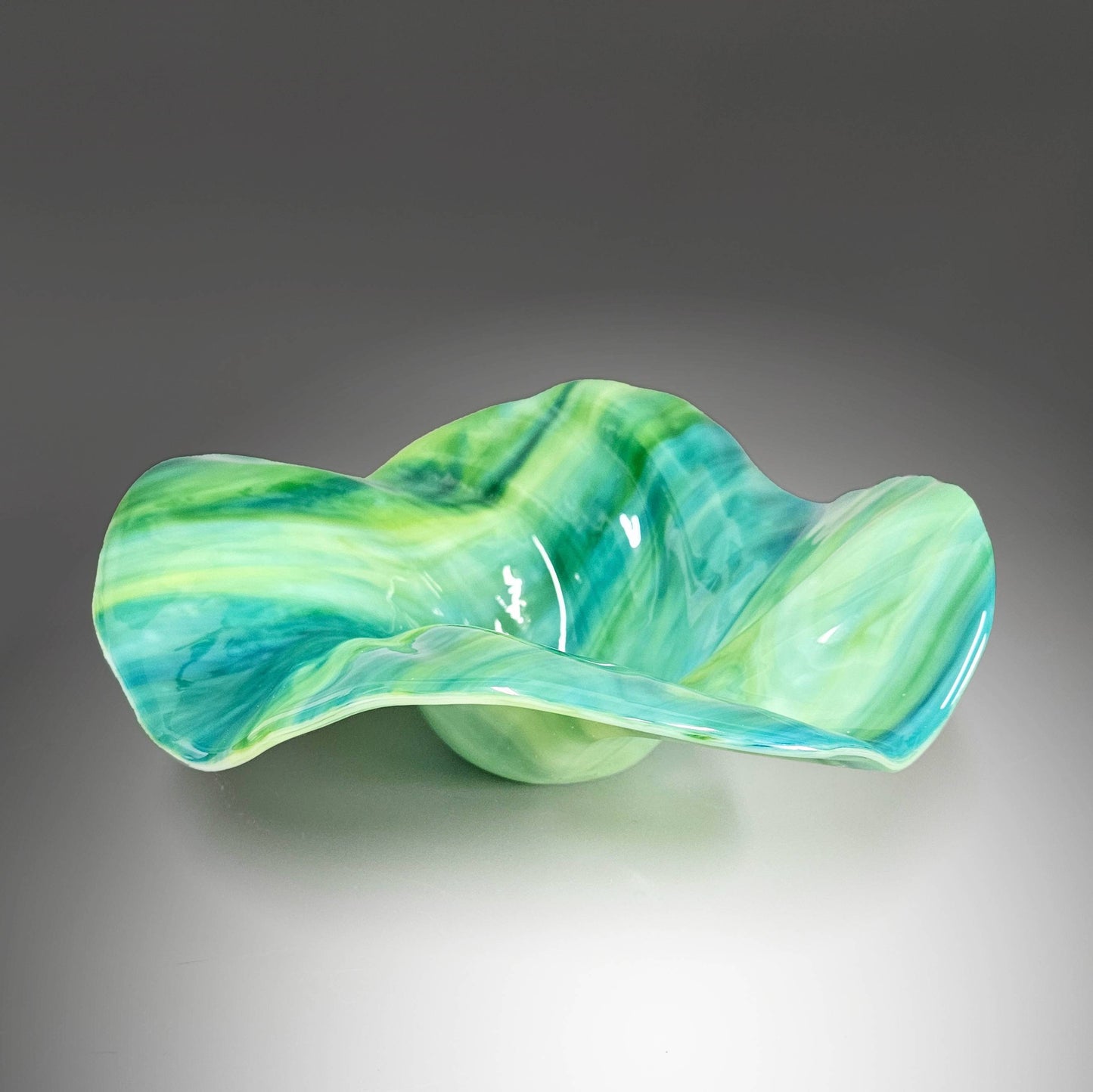 Glass Art Wave Bowl in Blues and Greens