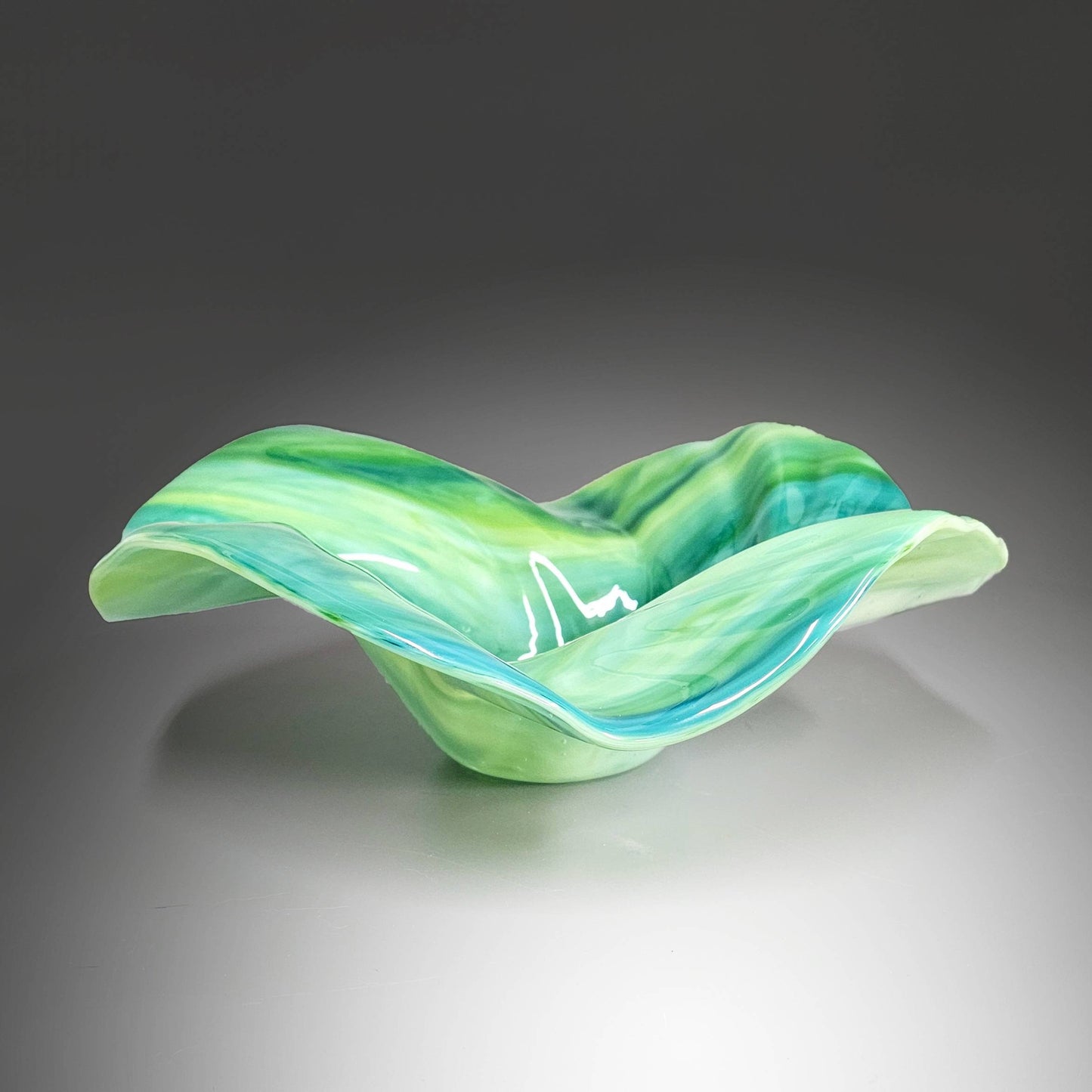 Glass Art Wave Bowl in Blues and Greens