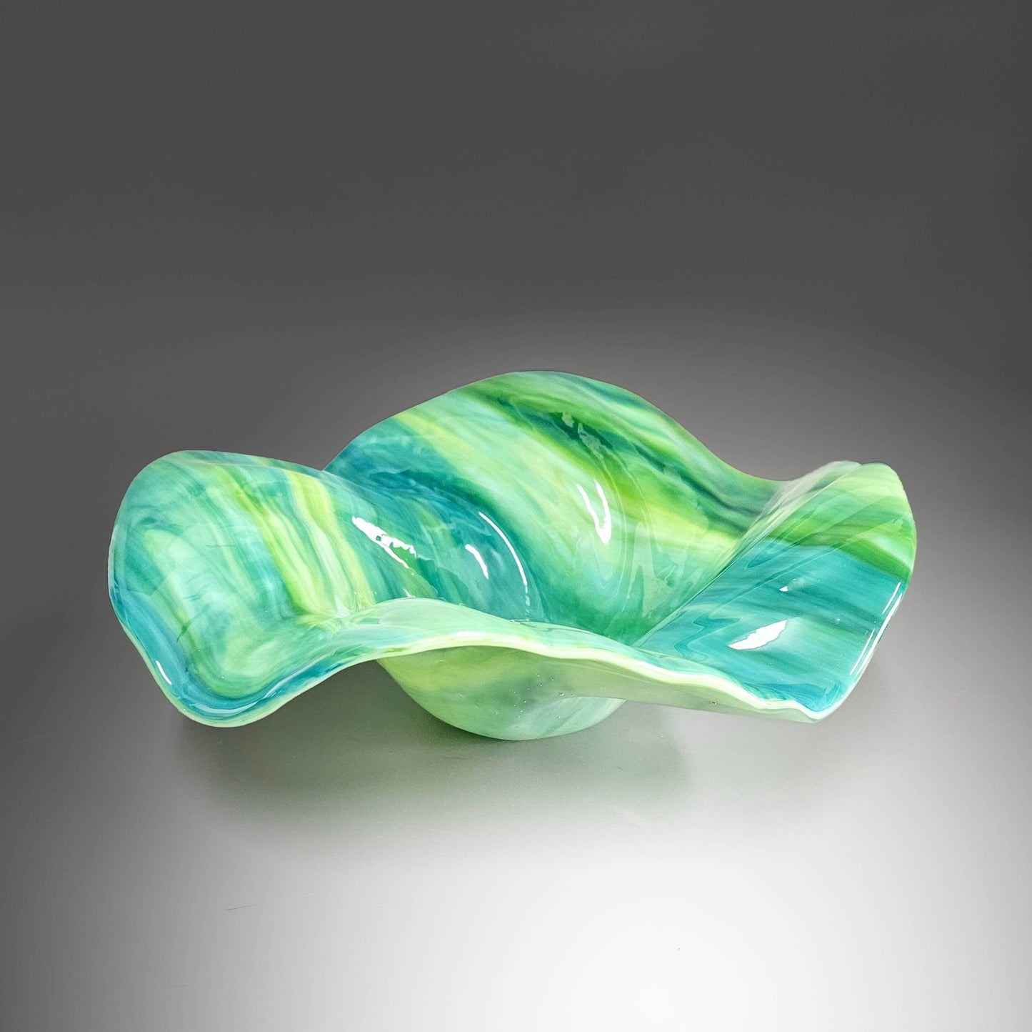 Glass Art Wave Bowl in Blues and Greens
