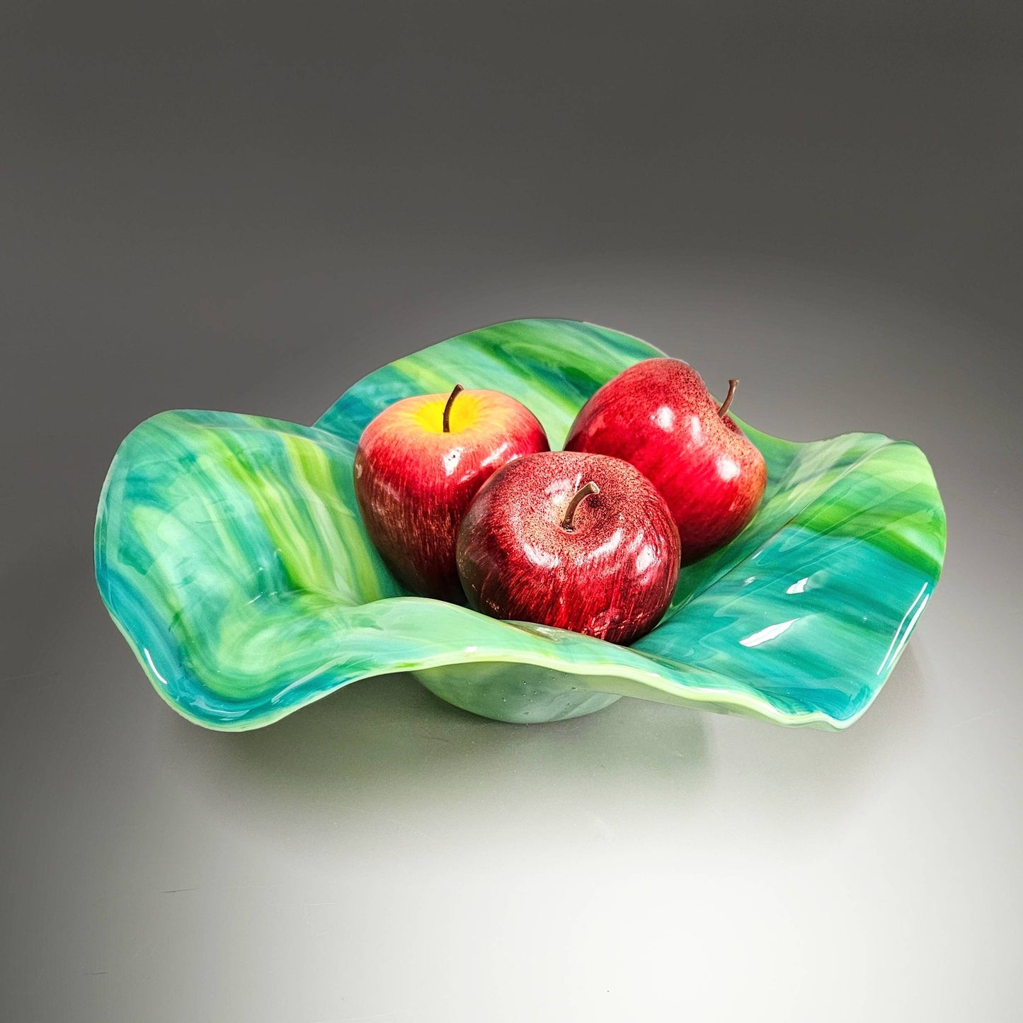 Glass Art Wave Bowl in Blues and Greens