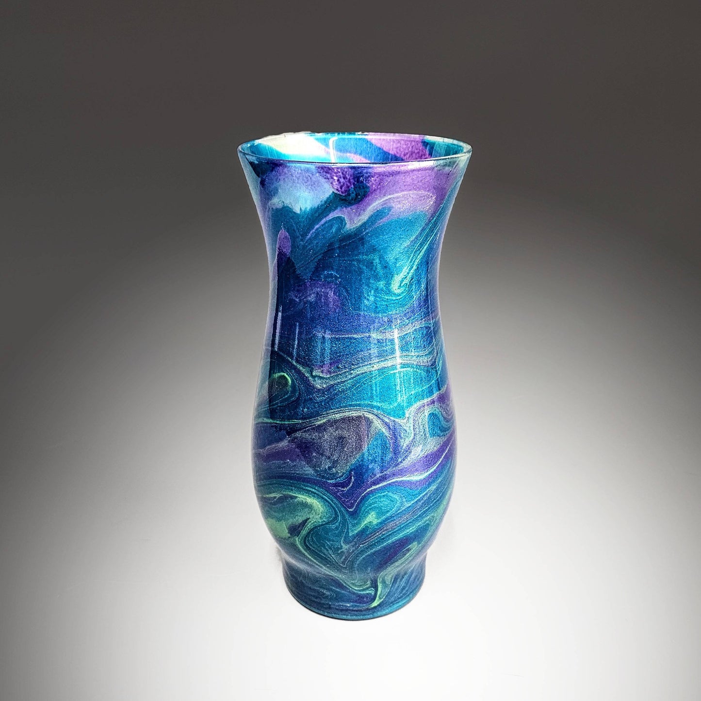 Painted Glass Vase in Teal Purple Gold
