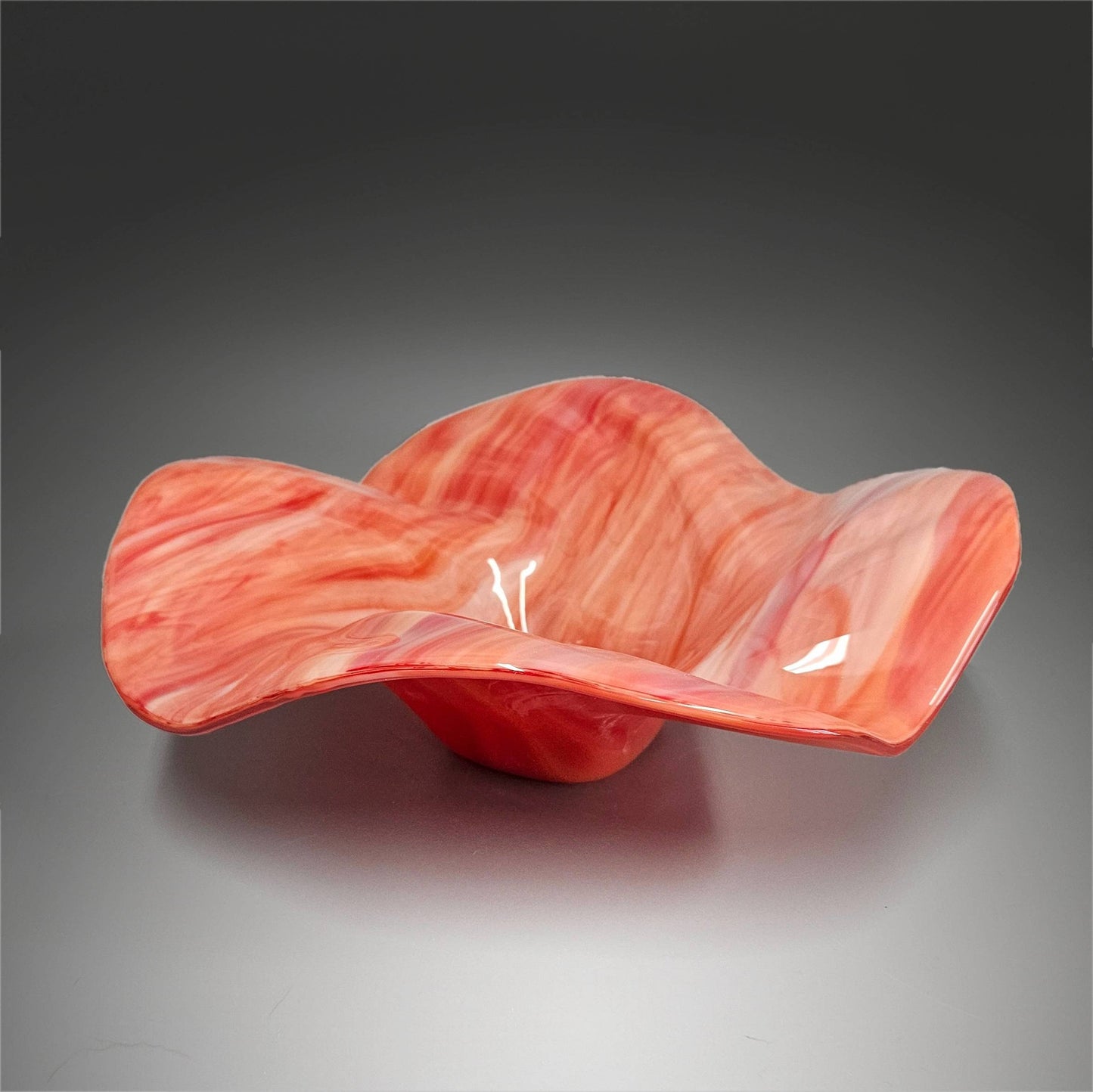 Glass Art Wave Bowl in Fiery Sunset Red