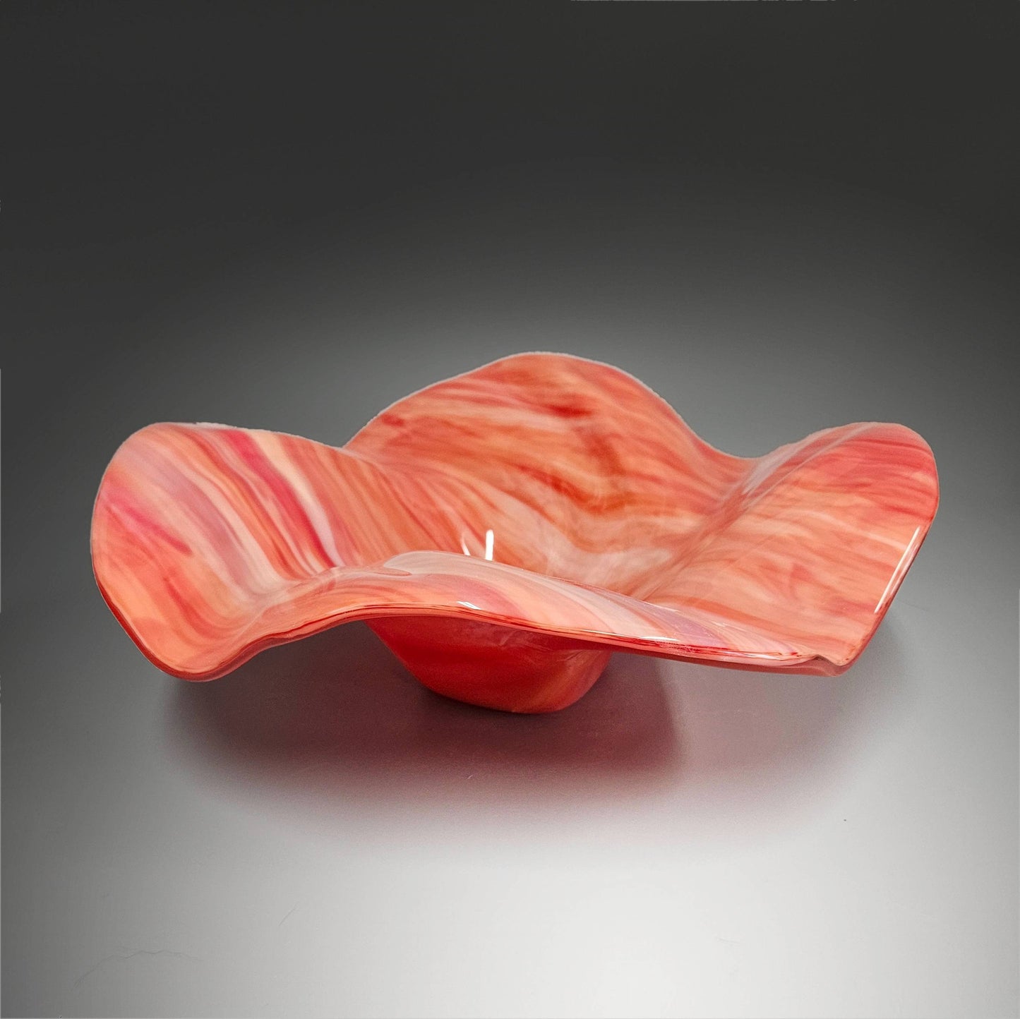 Glass Art Wave Bowl in Fiery Sunset Red