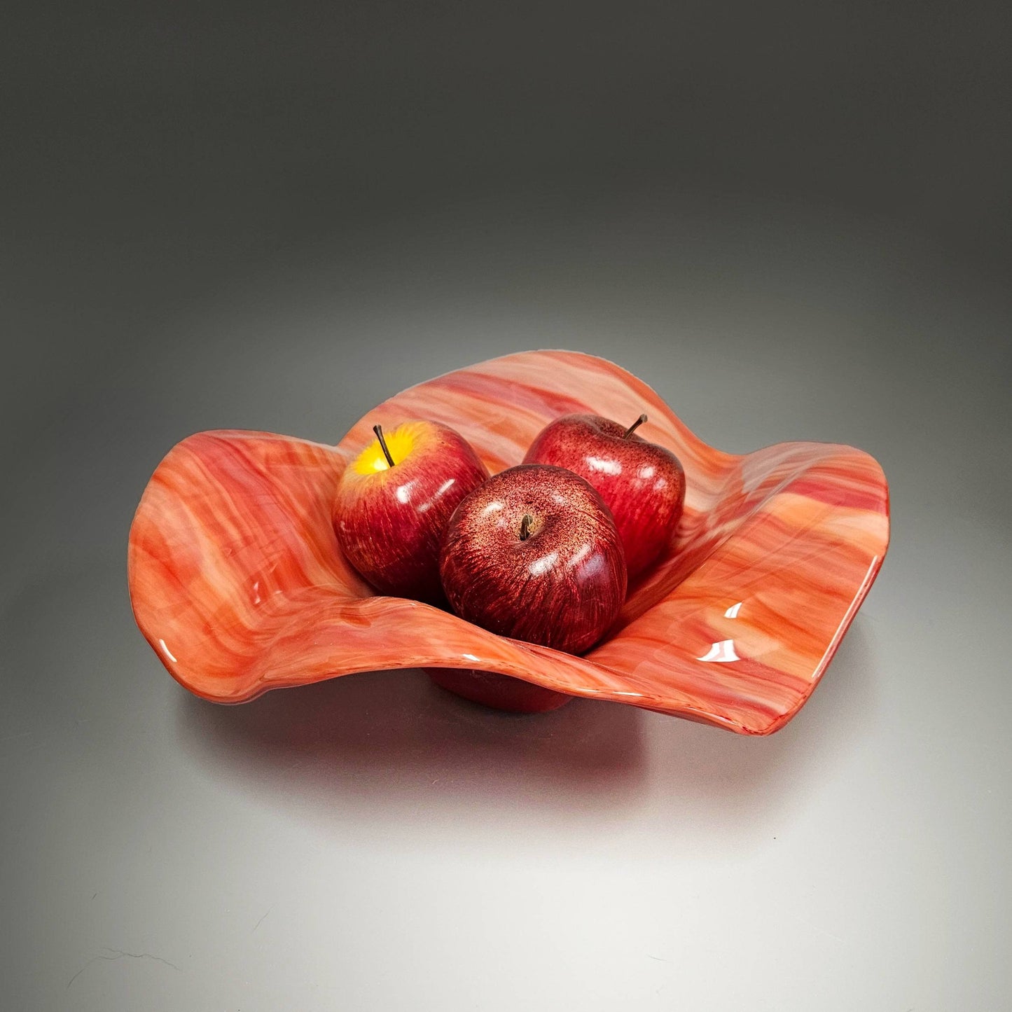 Glass Art Wave Bowl in Fiery Sunset Red