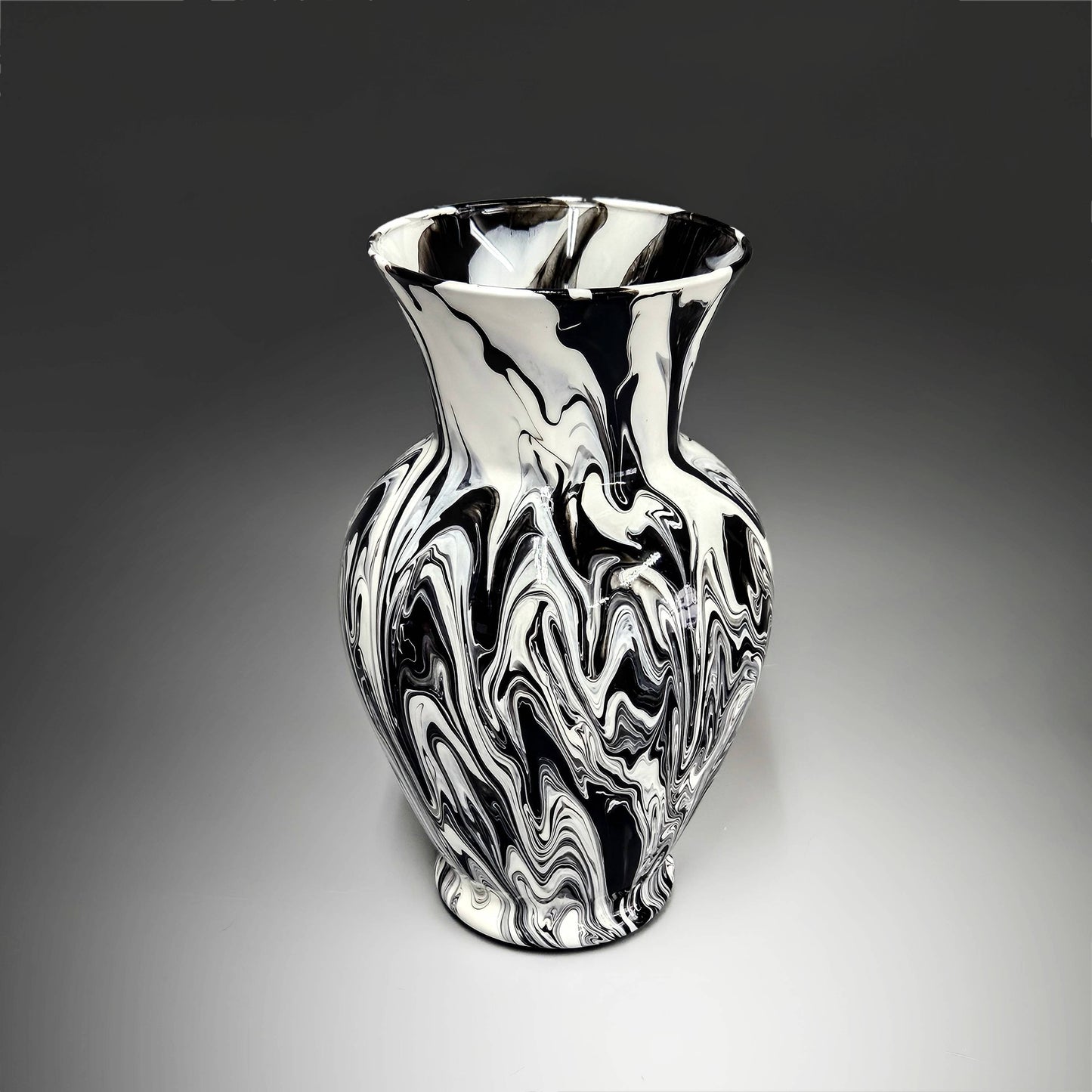Fluid Art Vase in Black and White