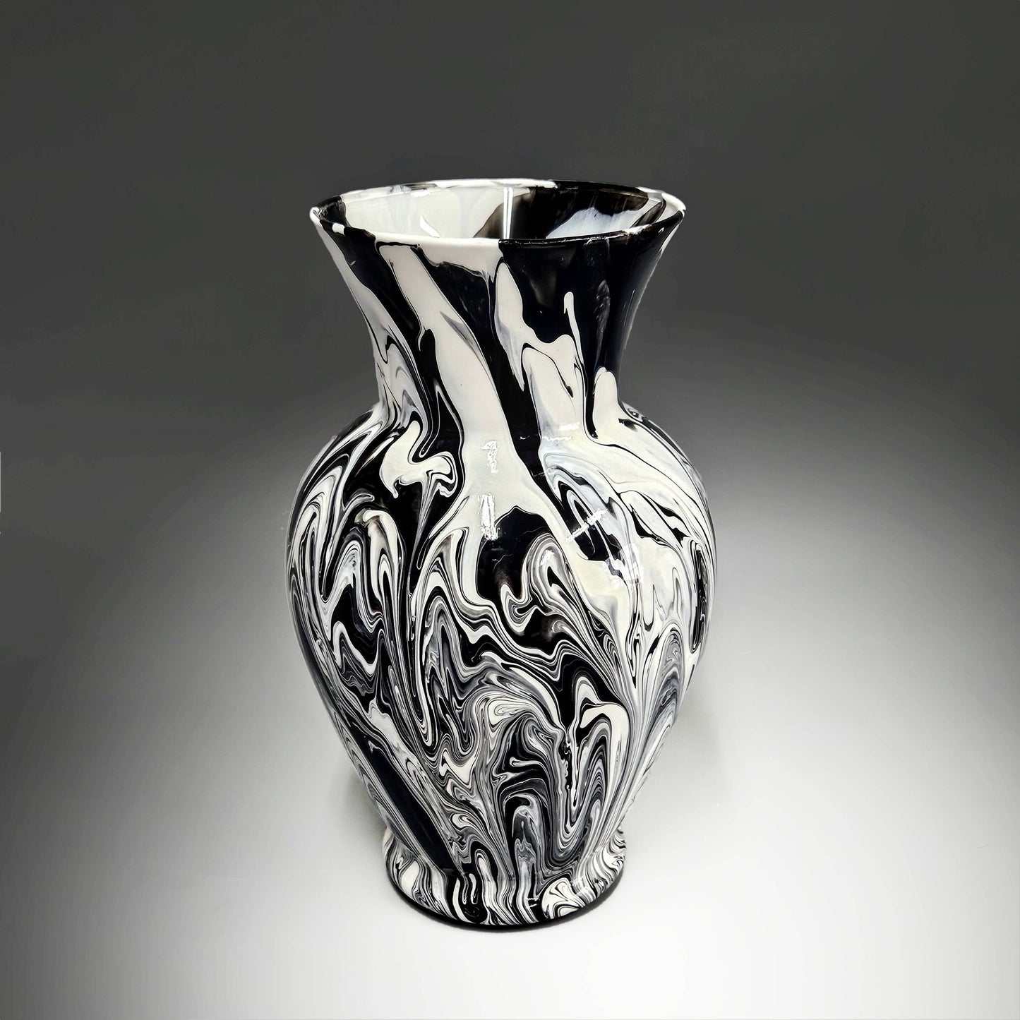 Fluid Art Vase in Black and White