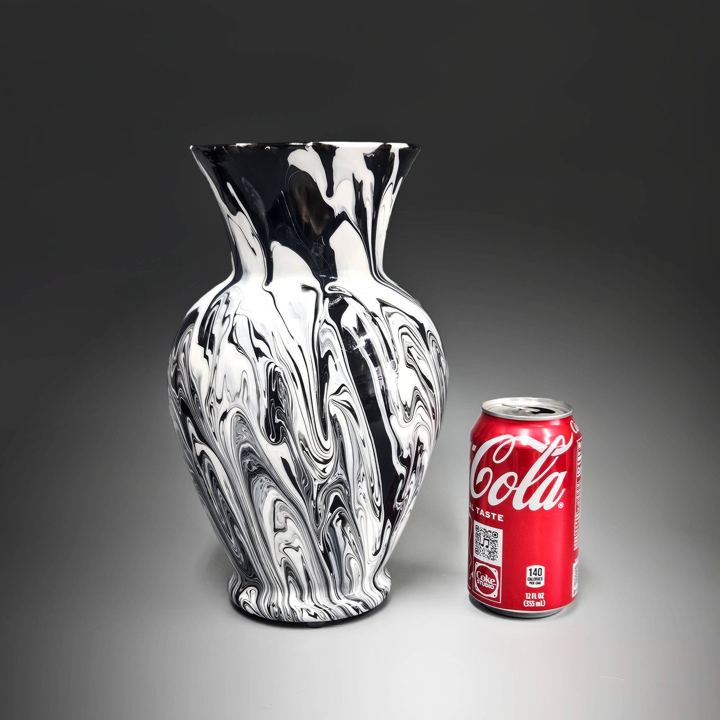 Fluid Art Vase in Black and White
