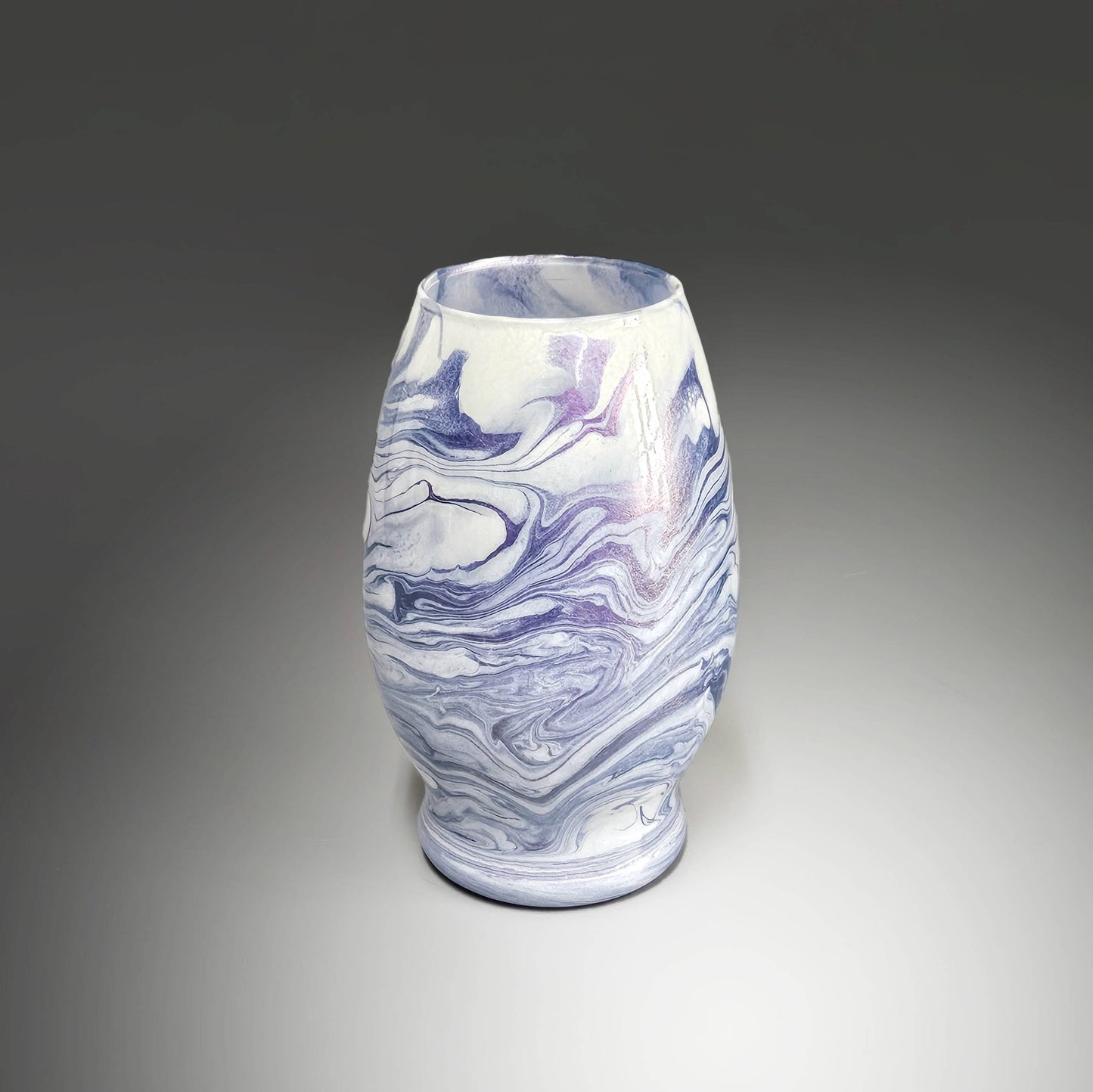 Painted Glass Vase in White Lavender Blue
