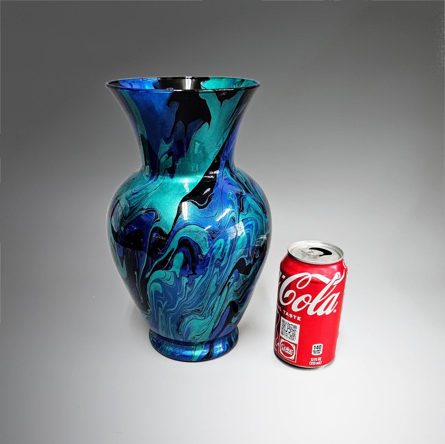 Fluid Art Vase in Turquoise Teal Black