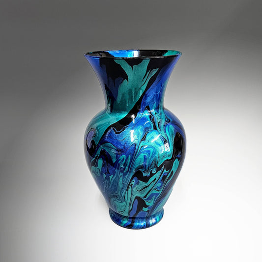 Fluid Art Vase in Turquoise Teal Black
