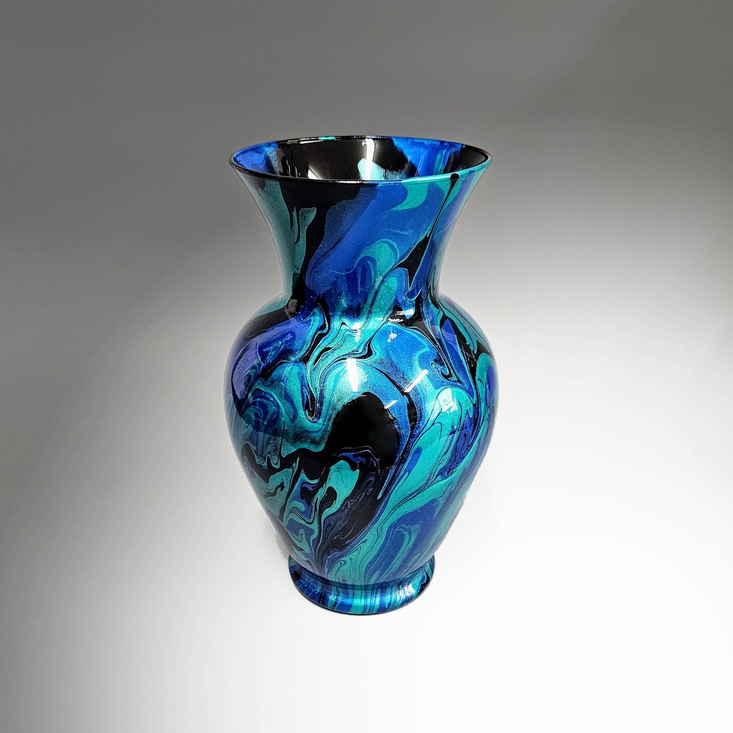 Fluid Art Vase in Turquoise Teal Black