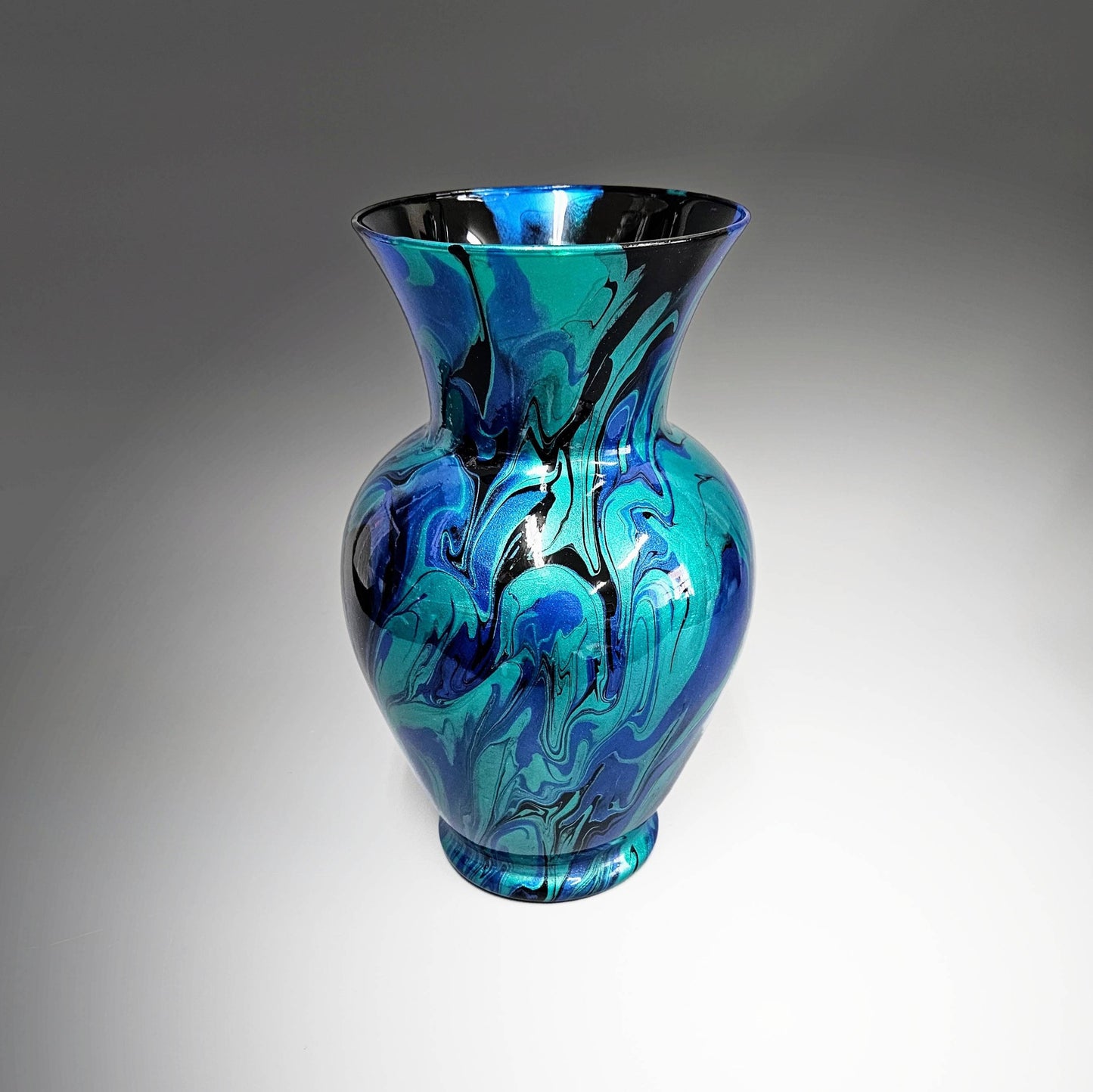 Fluid Art Vase in Turquoise Teal Black