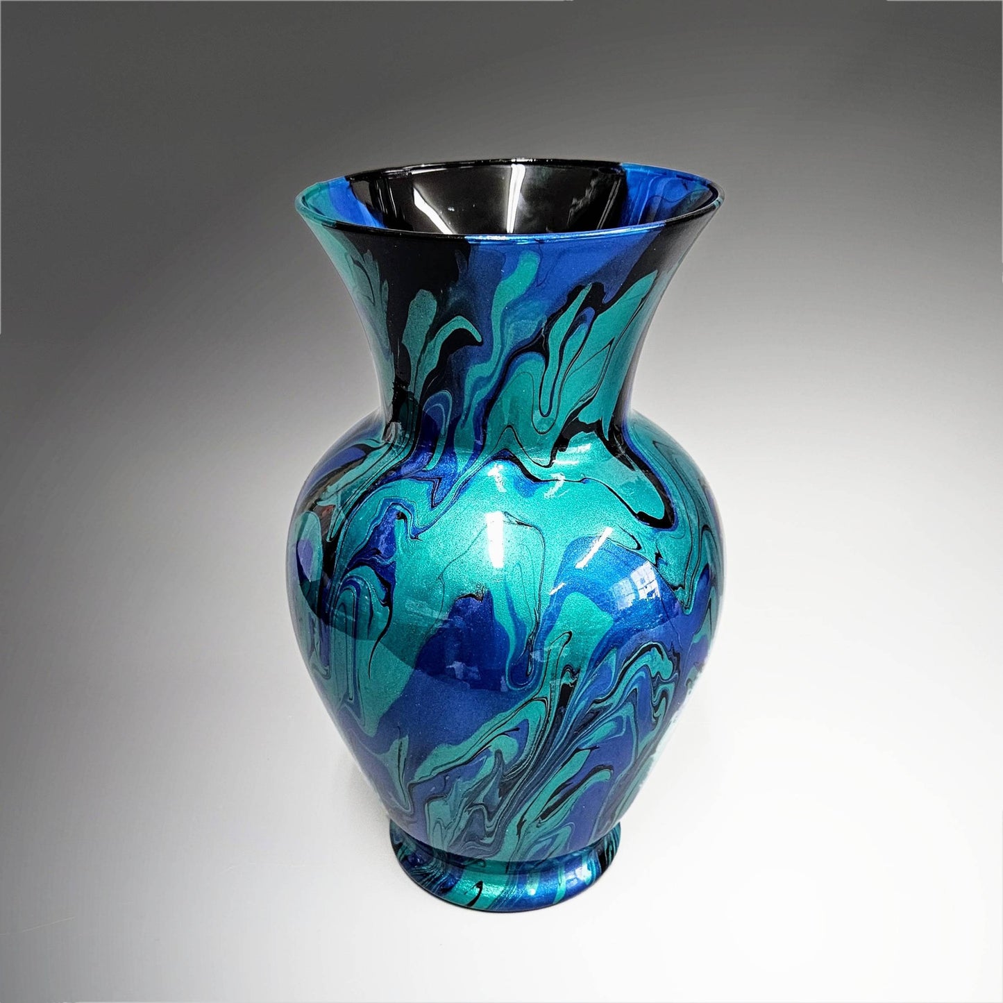 Fluid Art Vase in Turquoise Teal Black