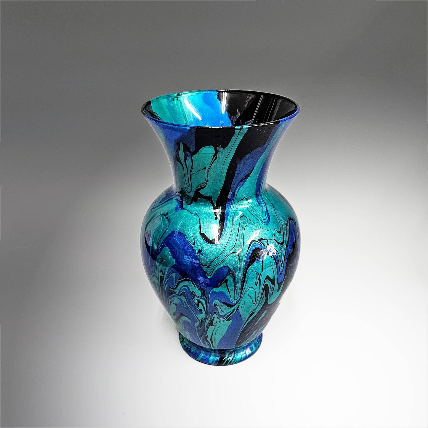 Fluid Art Vase in Turquoise Teal Black