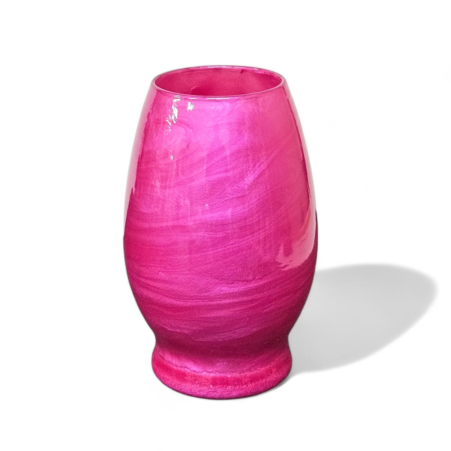 Painted Glass Vase in Bright Fuchsia Pink | Fluid Art Glass Flower Vase