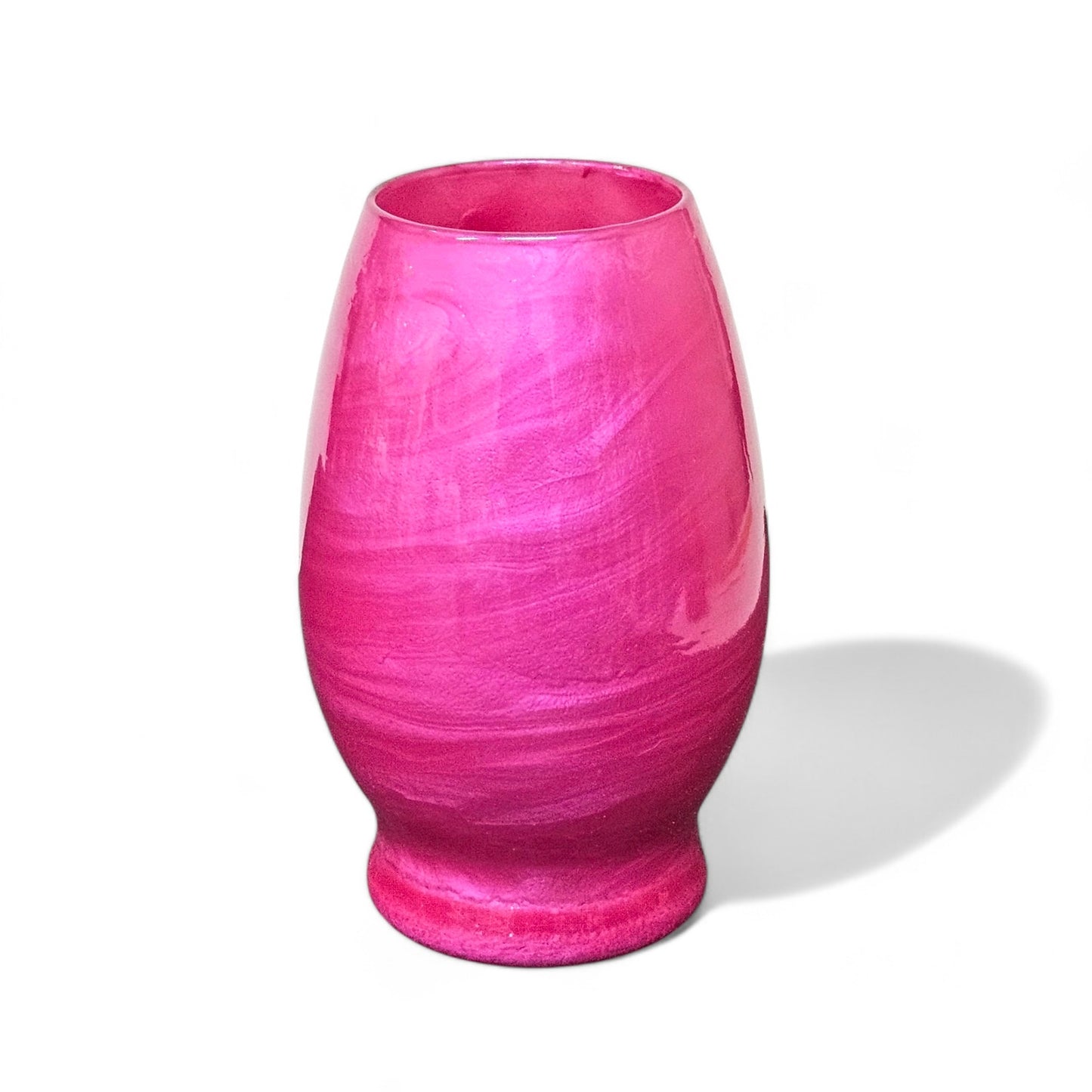 Painted Glass Vase in Bright Fuchsia Pink | Fluid Art Glass Flower Vase