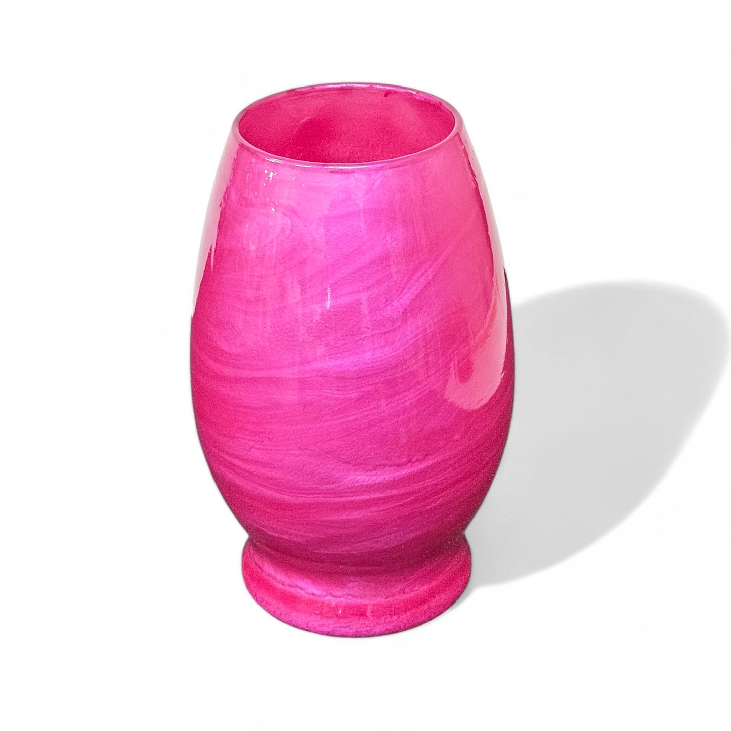 Painted Glass Vase in Bright Fuchsia Pink | Fluid Art Glass Flower Vase