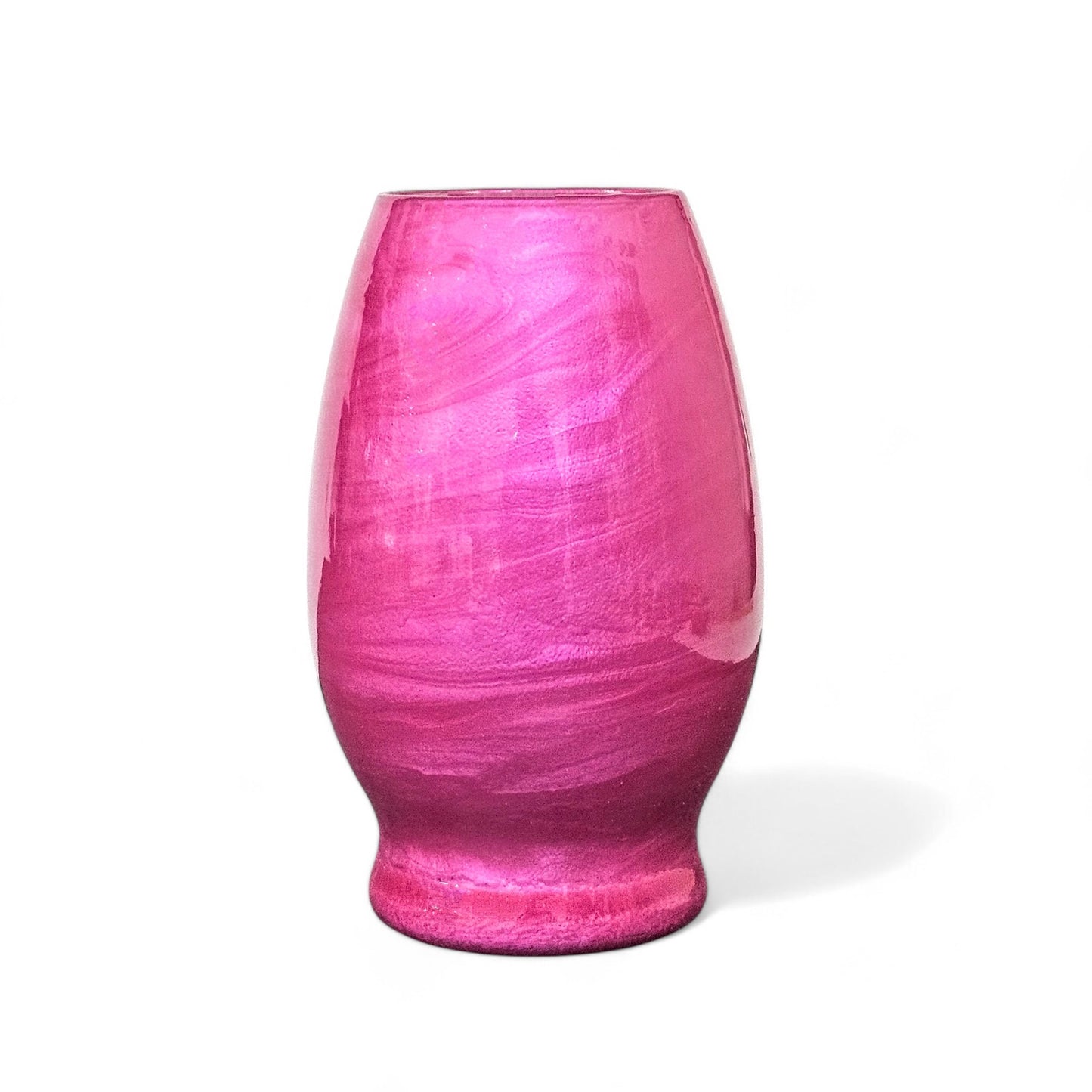 Painted Glass Vase in Bright Fuchsia Pink | Fluid Art Glass Flower Vase