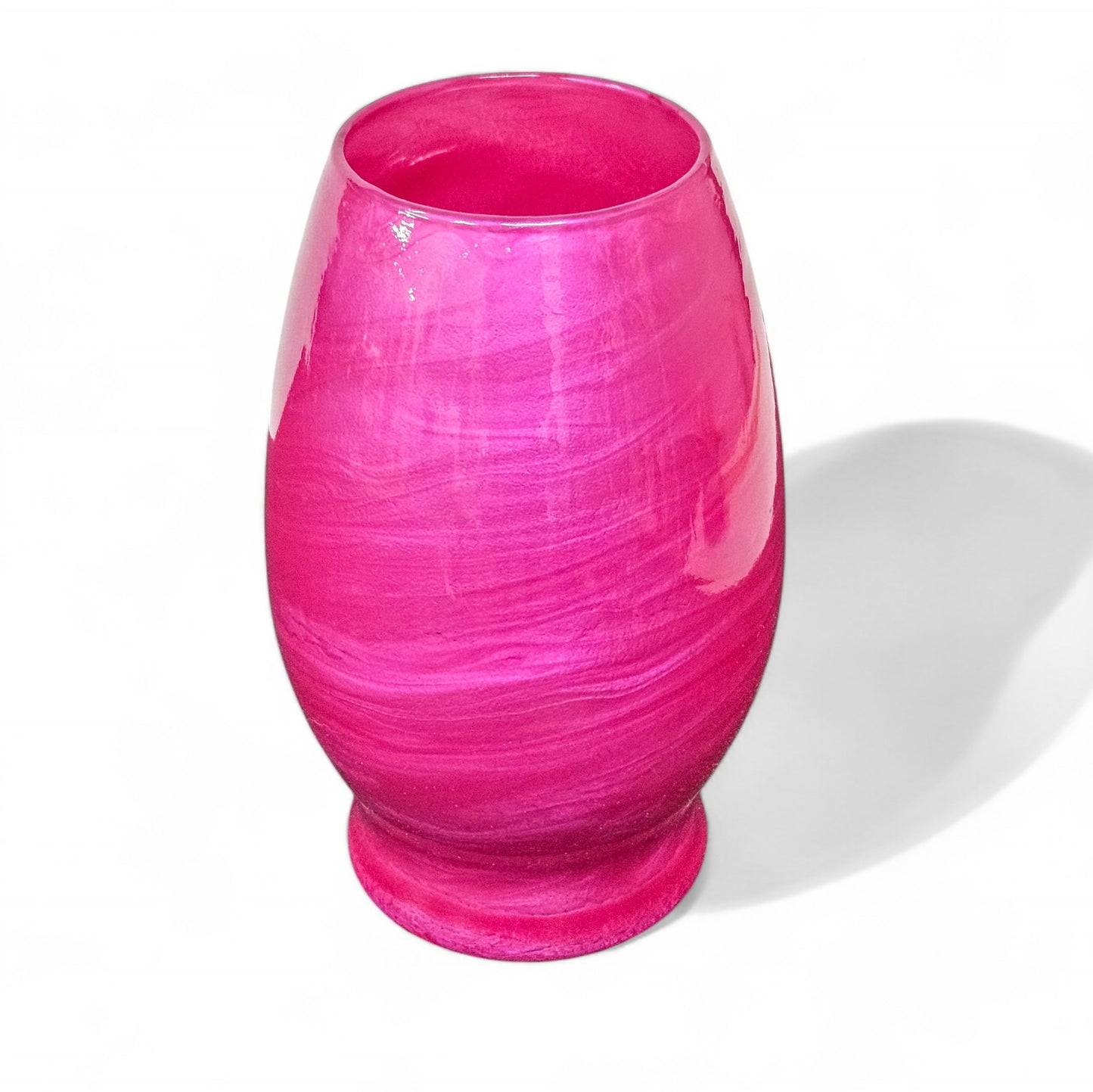 Painted Glass Vase in Bright Fuchsia Pink | Fluid Art Glass Flower Vase