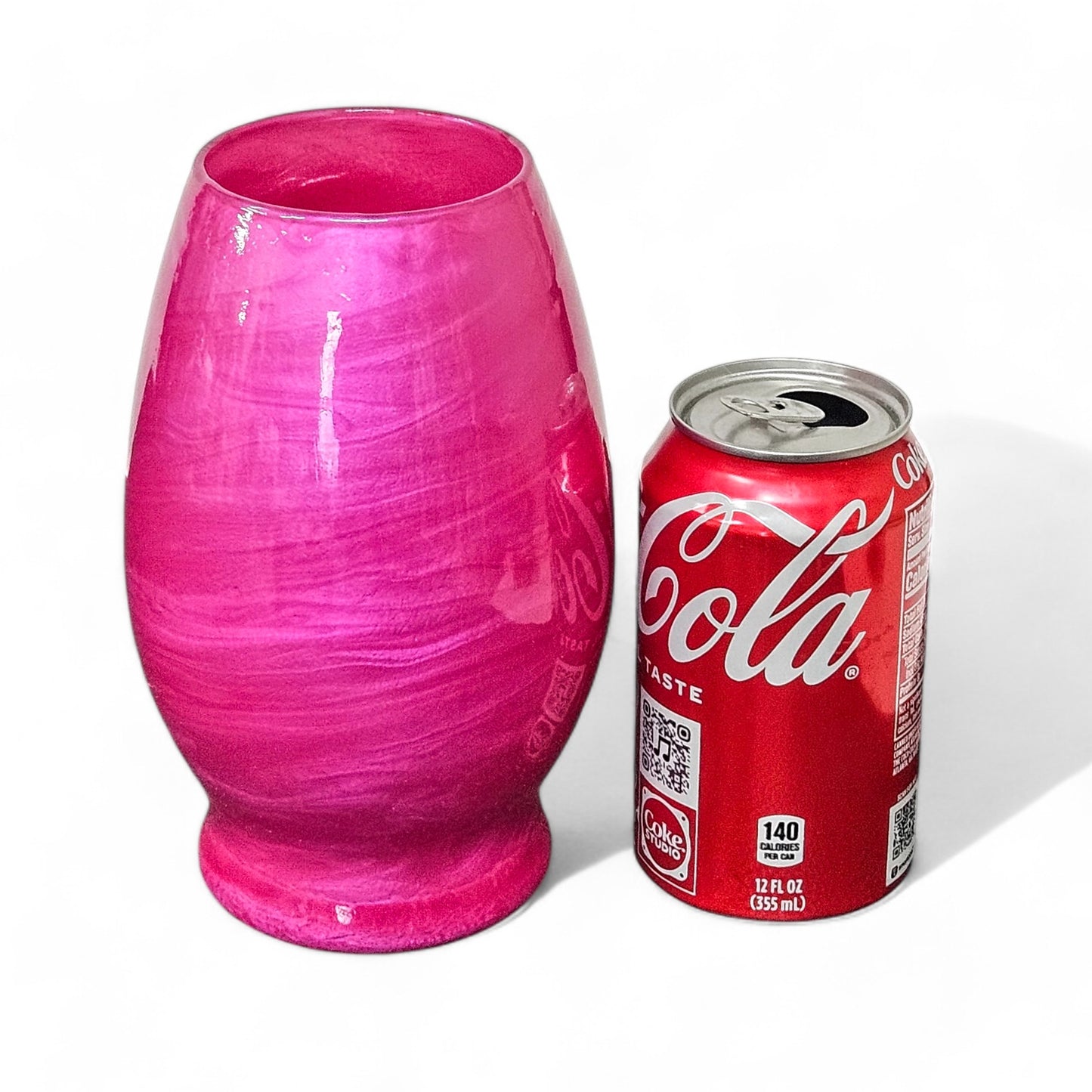 Painted Glass Vase in Bright Fuchsia Pink | Fluid Art Glass Flower Vase
