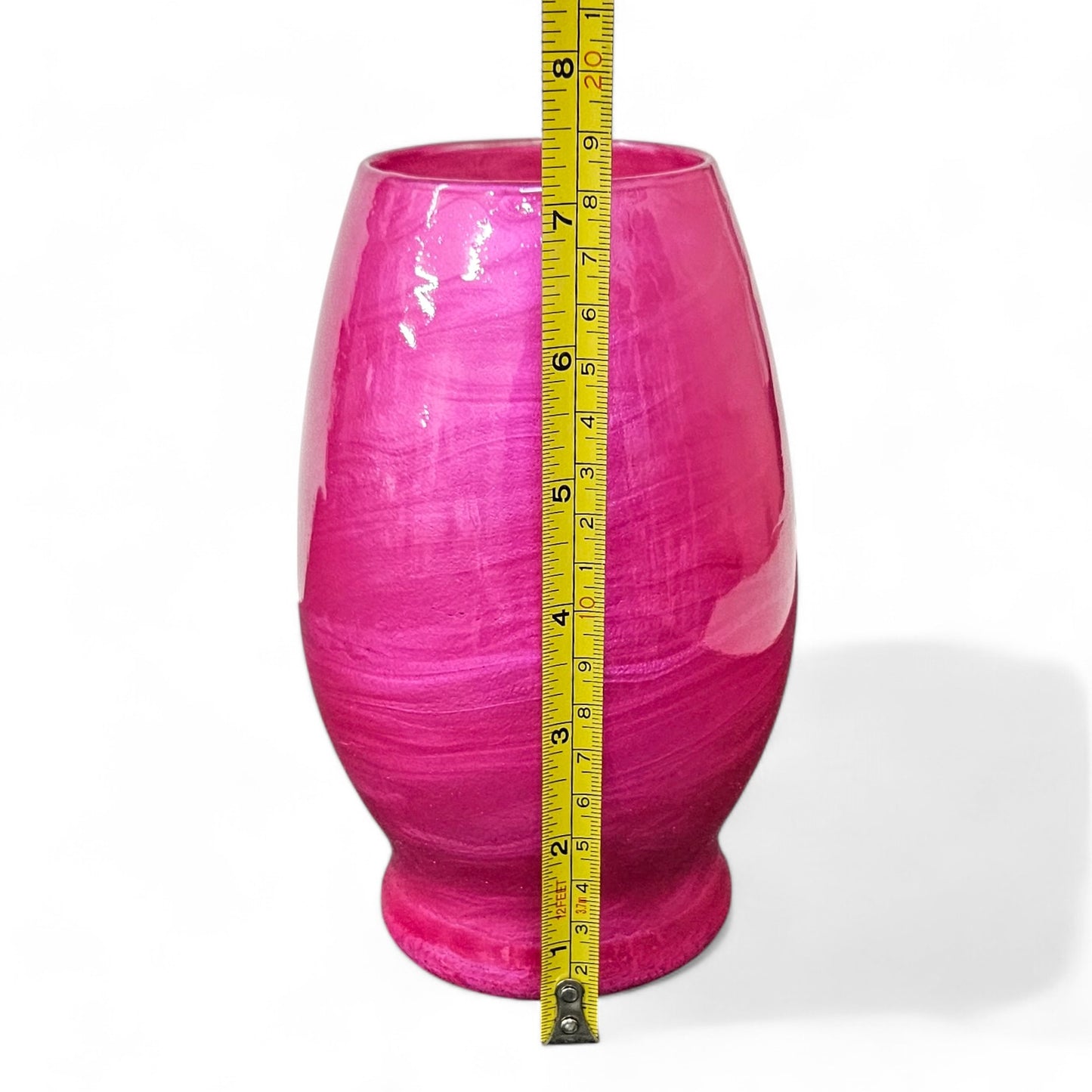 Painted Glass Vase in Bright Fuchsia Pink | Fluid Art Glass Flower Vase
