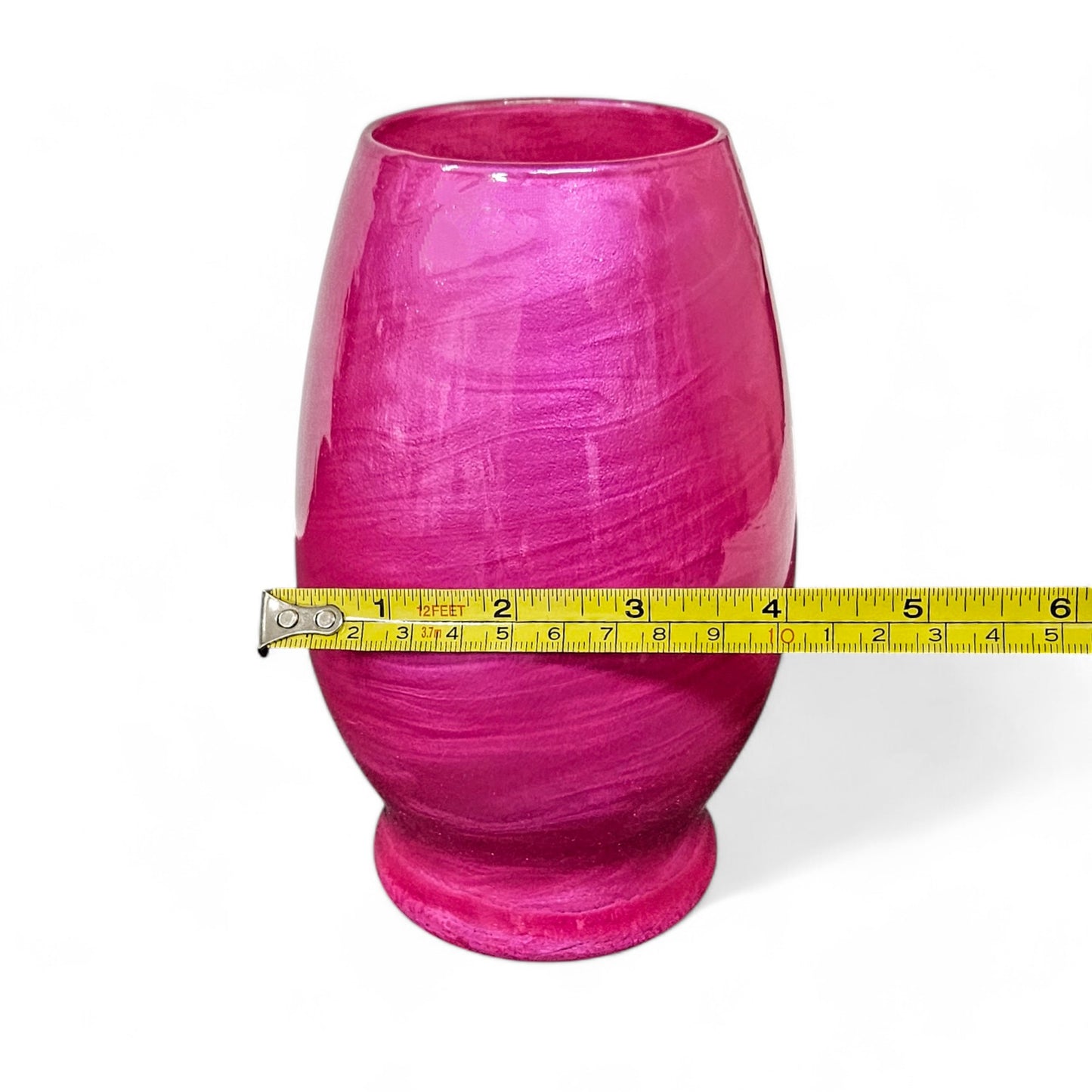 Painted Glass Vase in Bright Fuchsia Pink | Fluid Art Glass Flower Vase