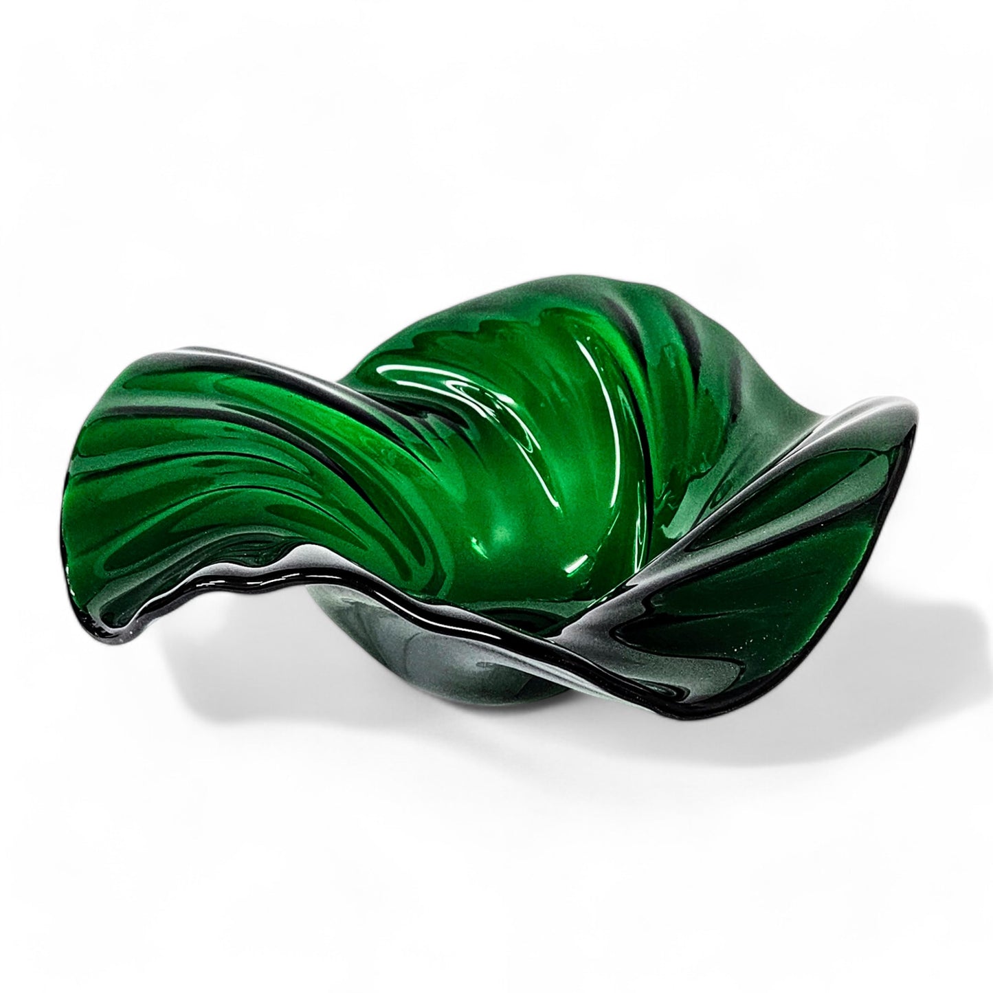 Glass Art Wave Bowl in Emerald Teal