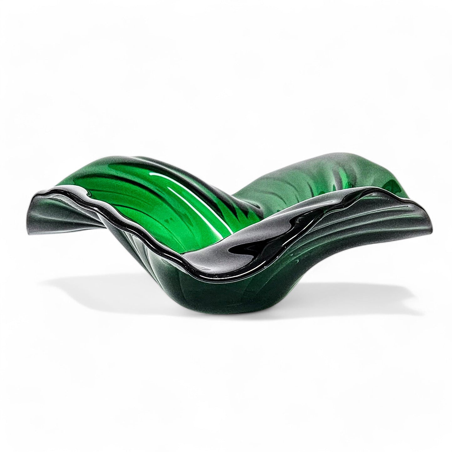 Glass Art Wave Bowl in Emerald Teal