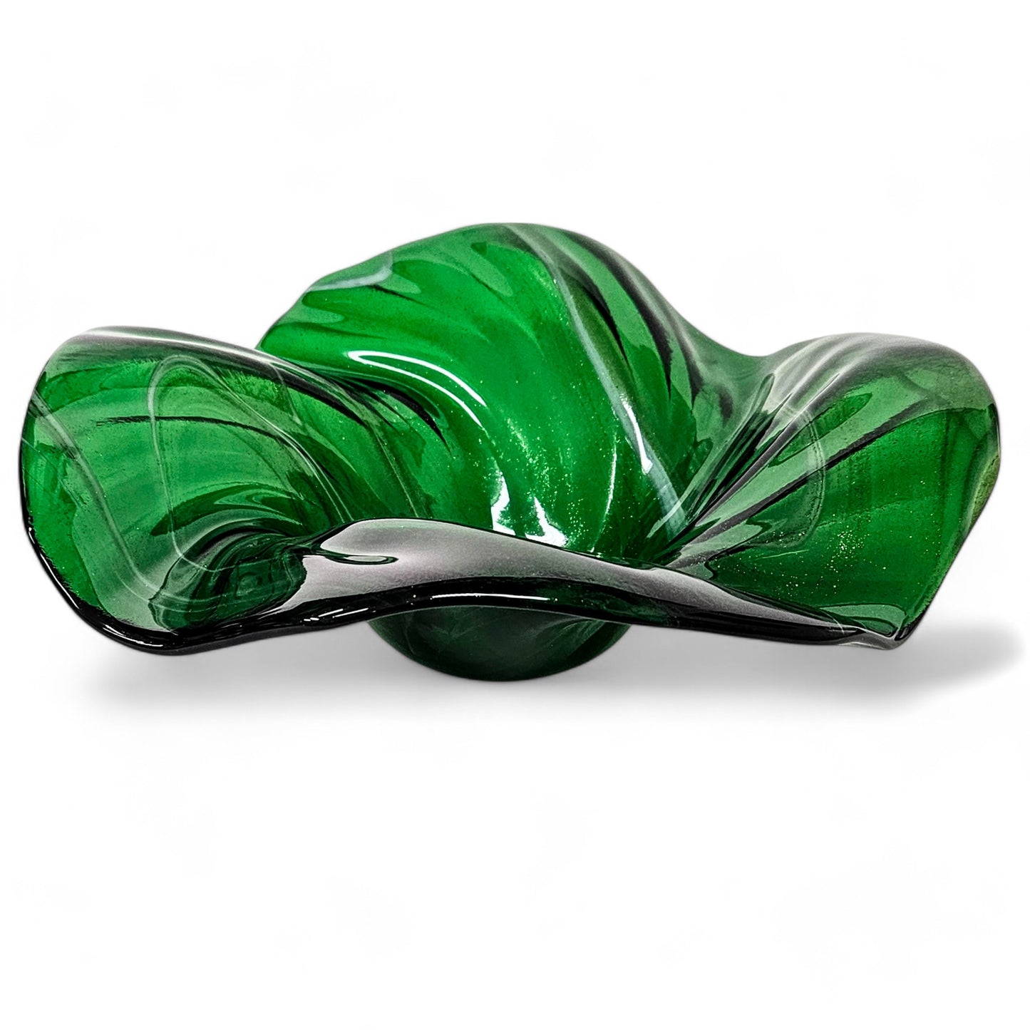 Glass Art Wave Bowl in Kelly Green Aventurine Glass
