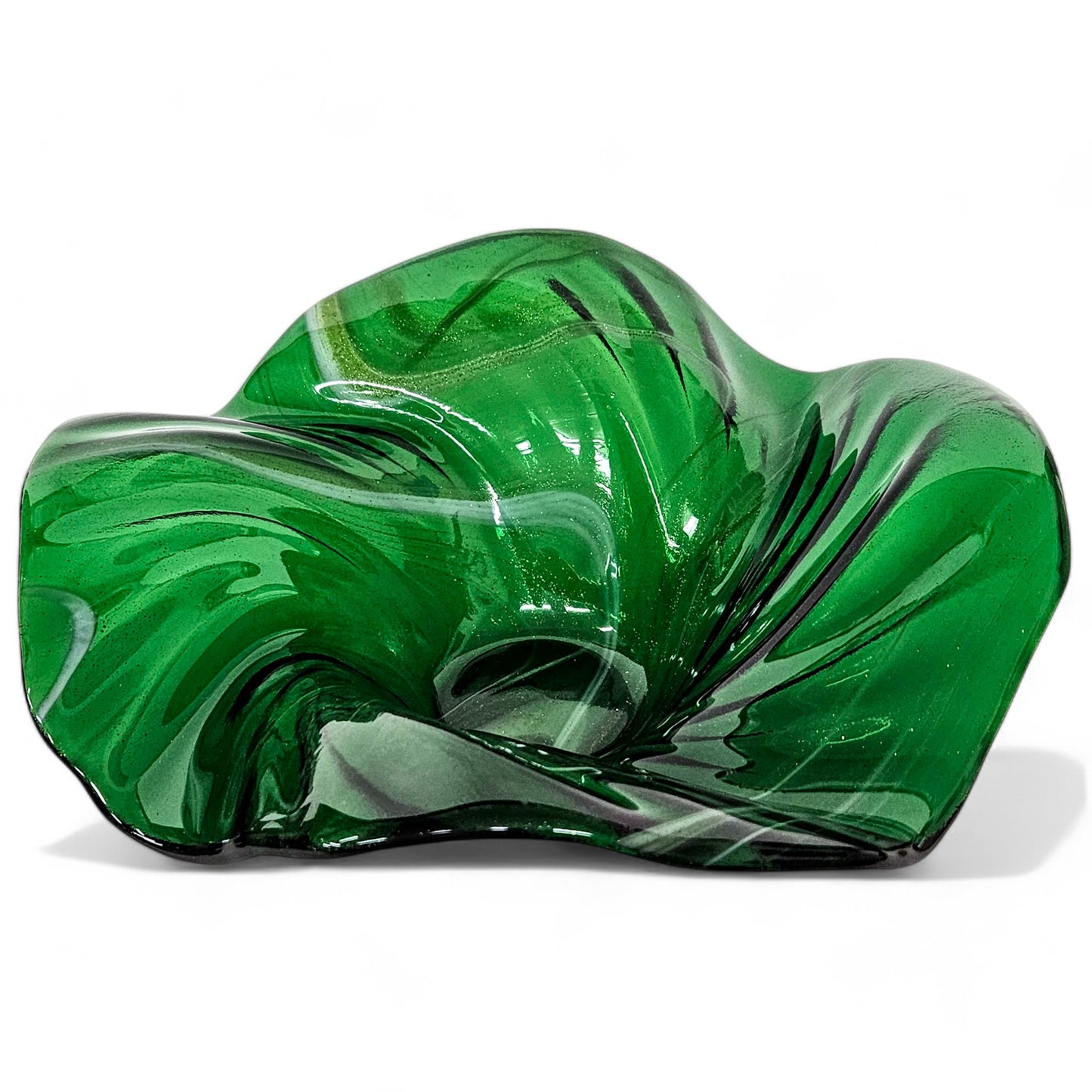 Glass Art Wave Bowl in Kelly Green Aventurine Glass