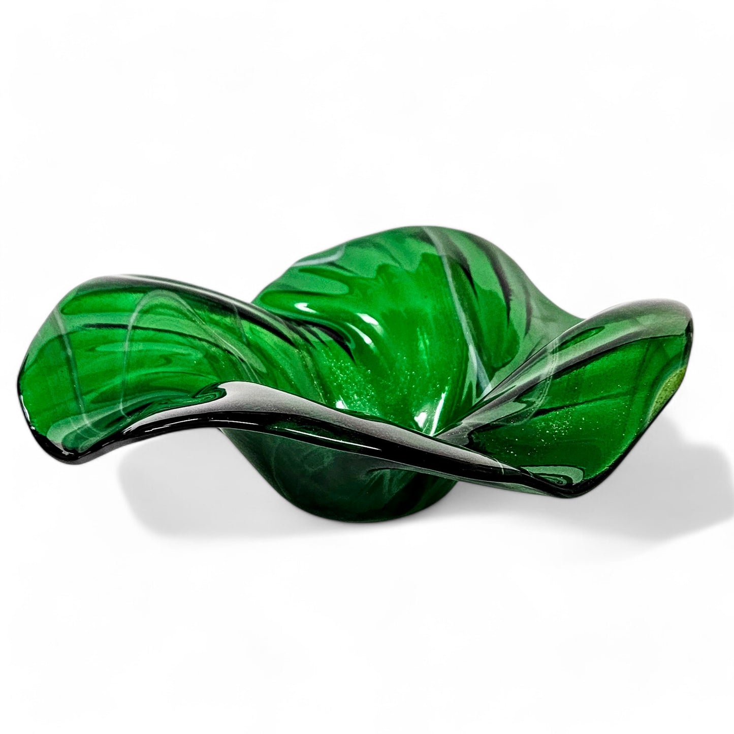 Glass Art Wave Bowl in Kelly Green Aventurine Glass