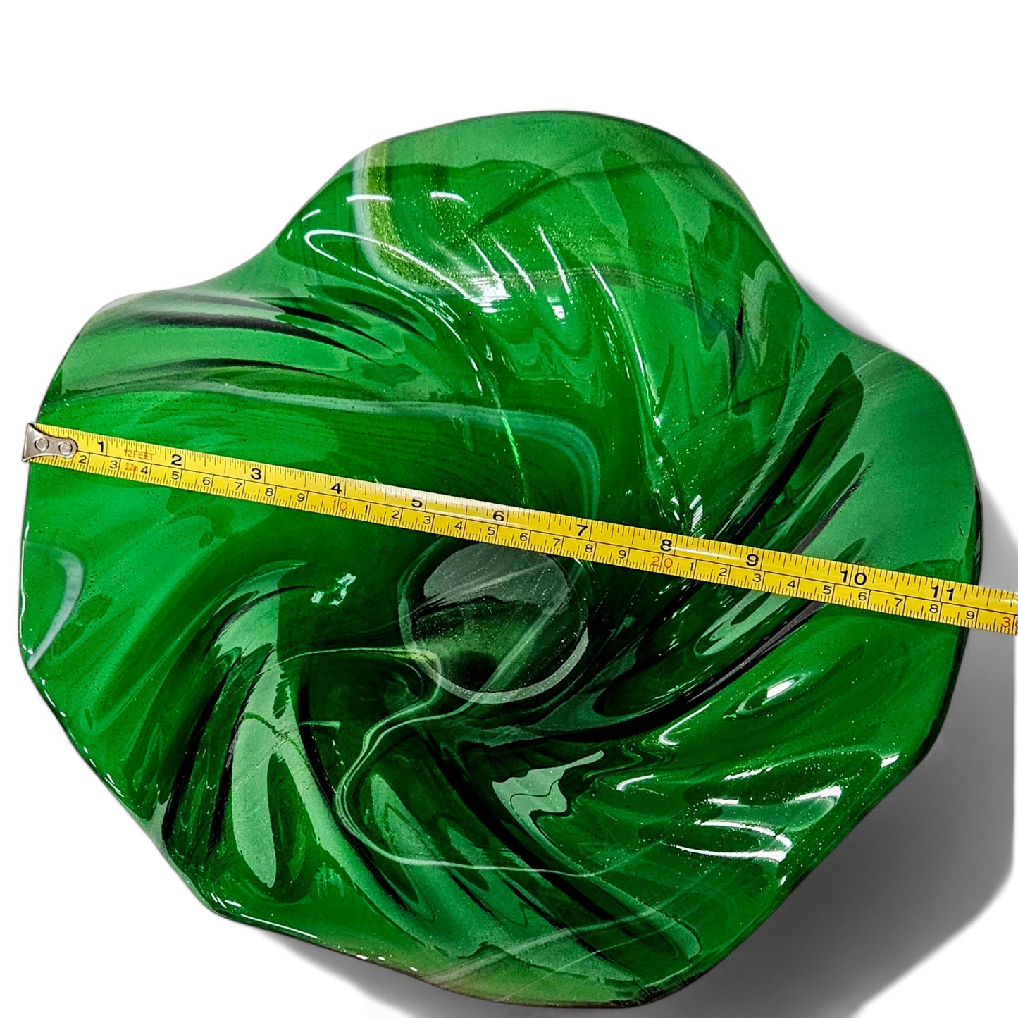 Glass Art Wave Bowl in Kelly Green Aventurine Glass