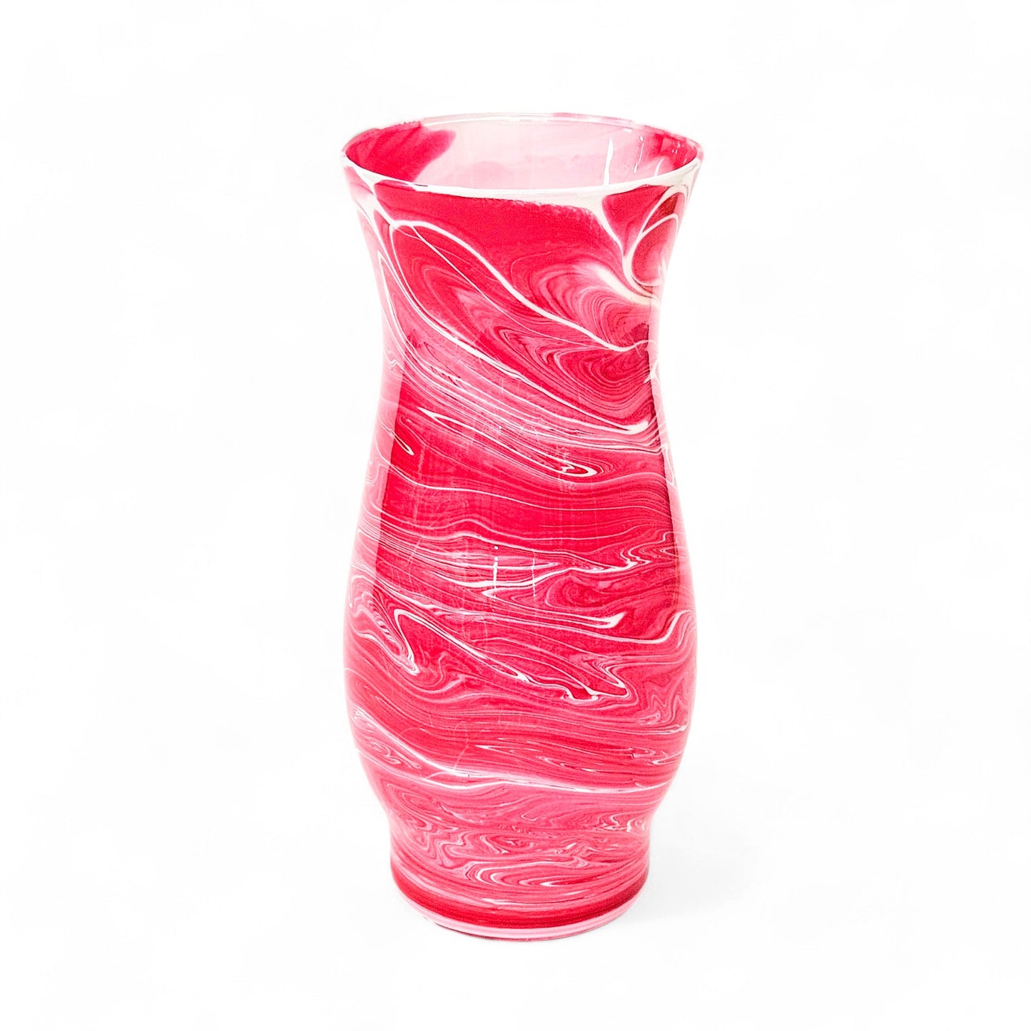 Painted Vase in Red and White | 8 1/2 Inch Tall Fluid Art Flower Vase