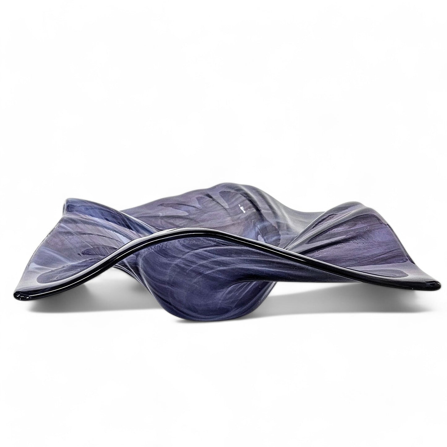 Glass Art Wave Bowl in Bluish Purple and White
