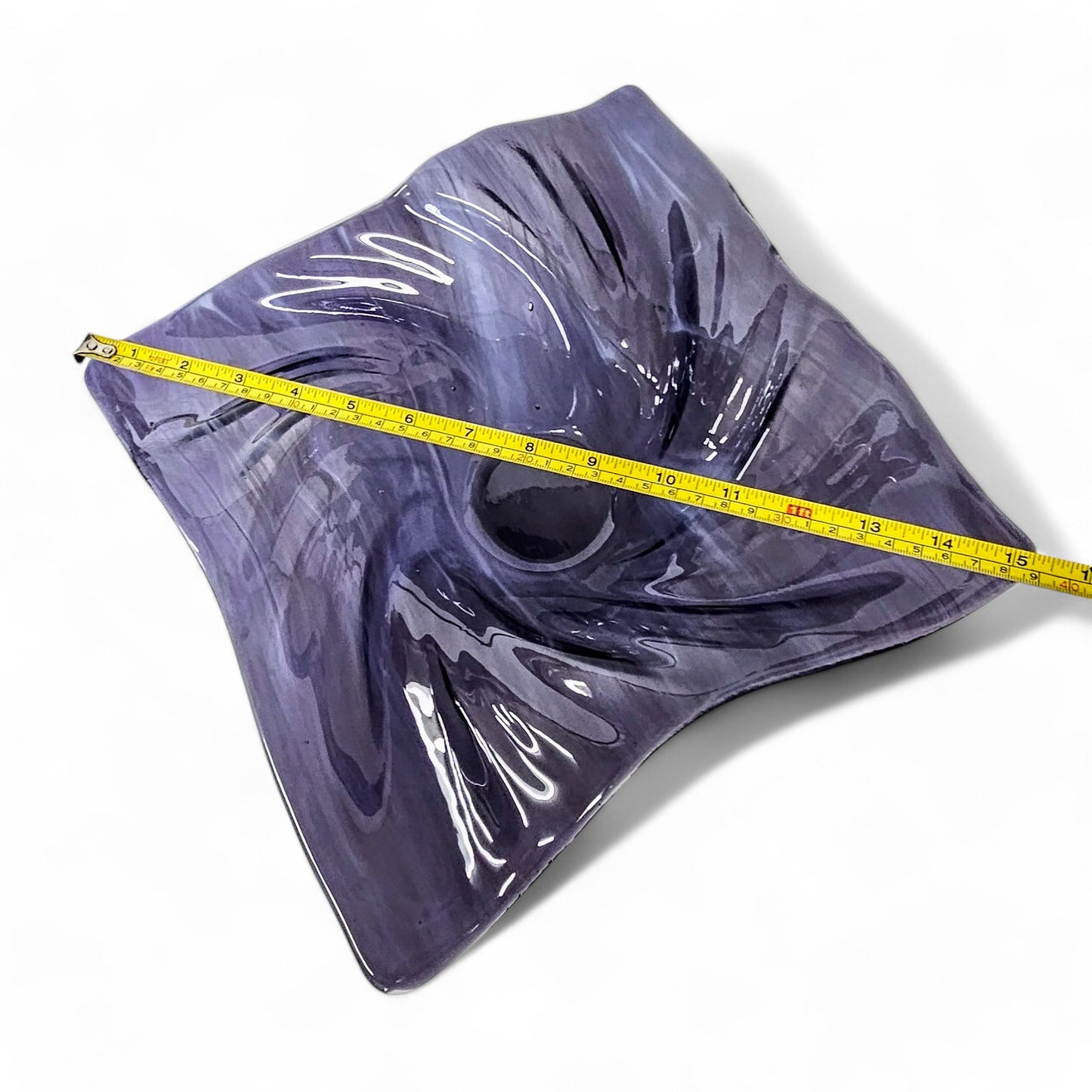 Glass Art Wave Bowl in Bluish Purple and White