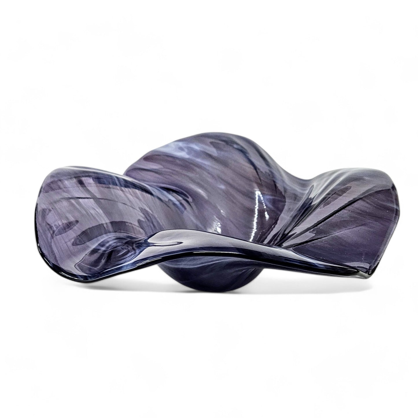 Glass Art Wave Bowl in Bluish Purple and White