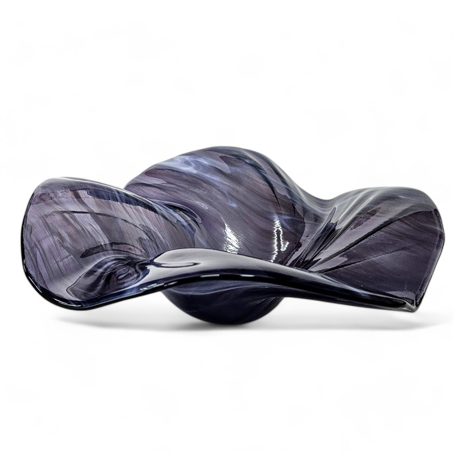 Glass Art Wave Bowl in Bluish Purple and White