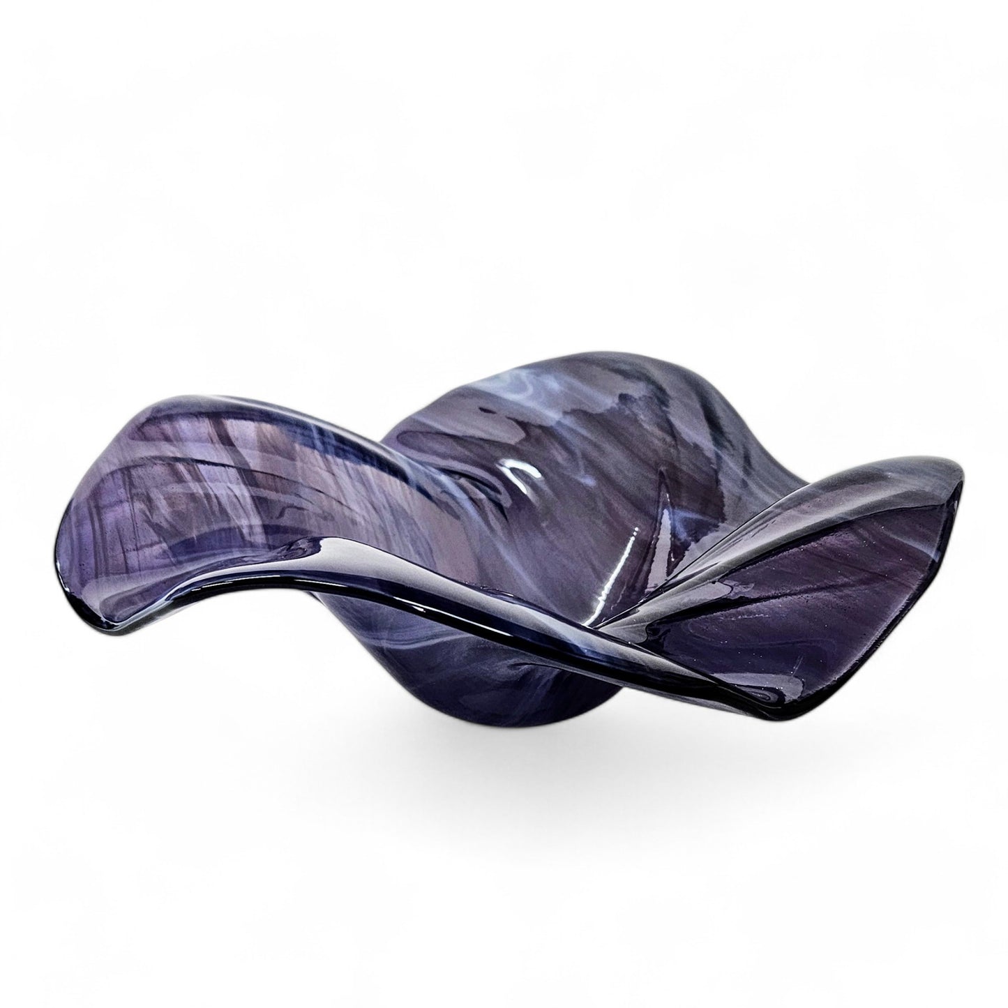 Glass Art Wave Bowl in Bluish Purple and White