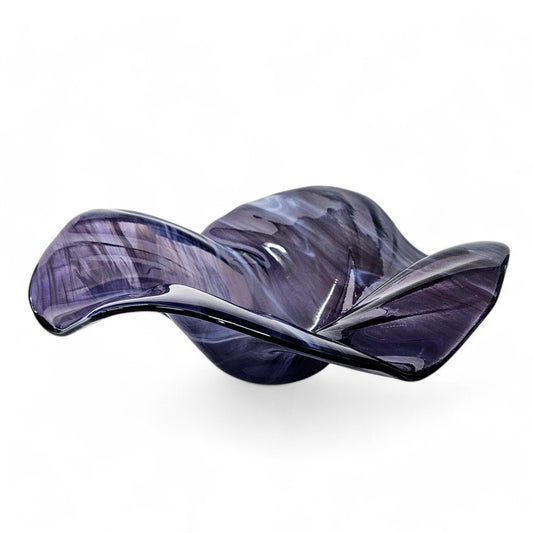 Glass Art Wave Bowl in Bluish Purple and White