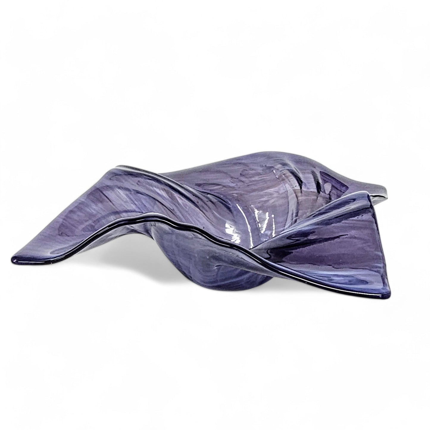 Glass Art Wave Bowl in Bluish Purple and White