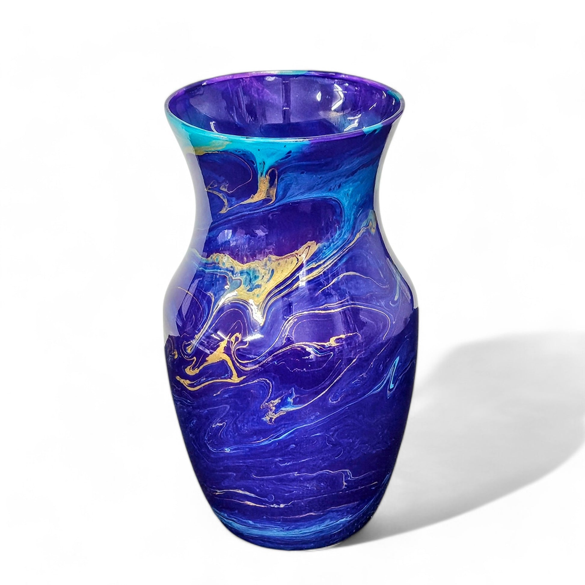 Painted Glass Art Vase in Aqua Purple Gold