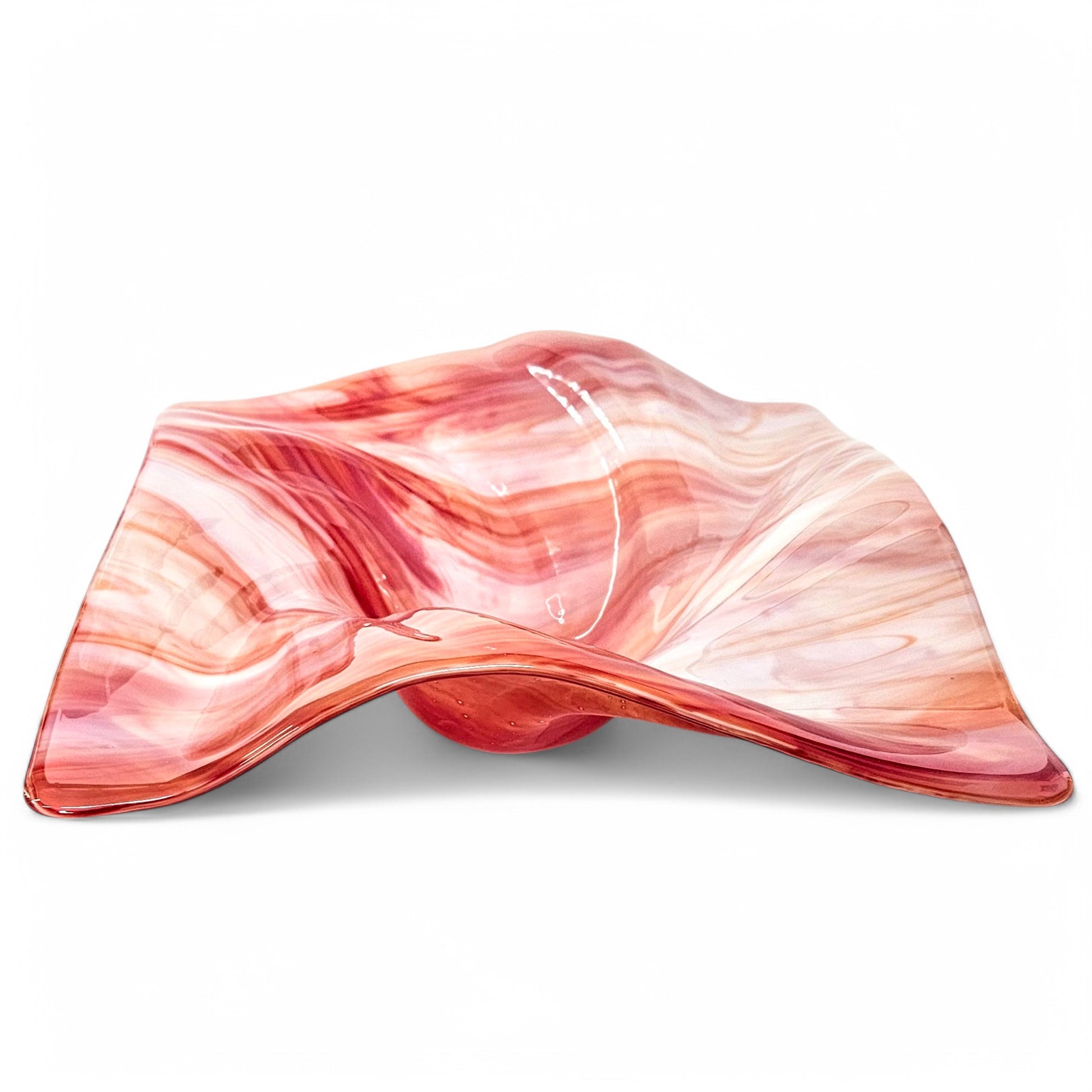 Fire and Ice Glass Art Wave Bowl in Red and White